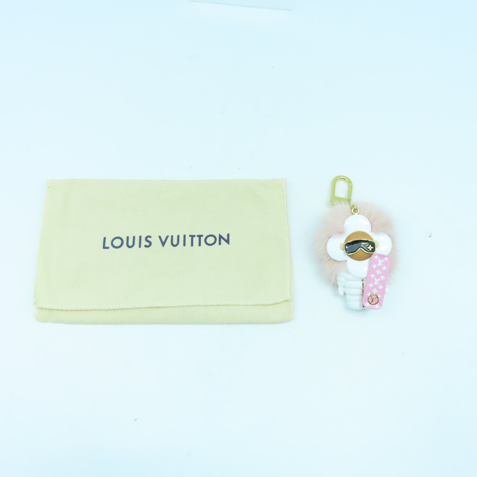 LOUIS VUITTON 金屬/皮草Charm金扣掛飾粉紅色/白色