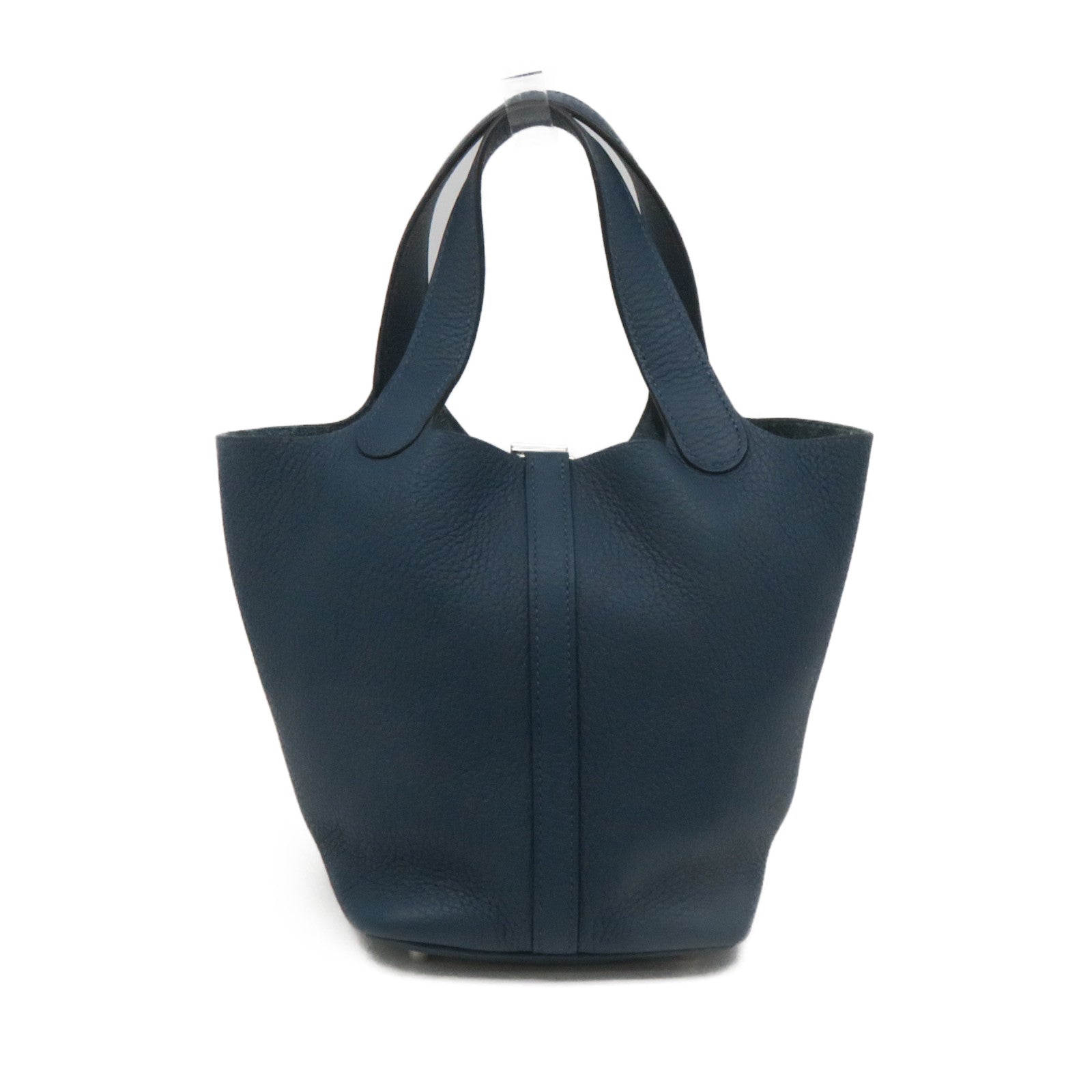 HERMES Clemence Leather Picotin PM Tote Bag Silver Buckle 1P Green Blue