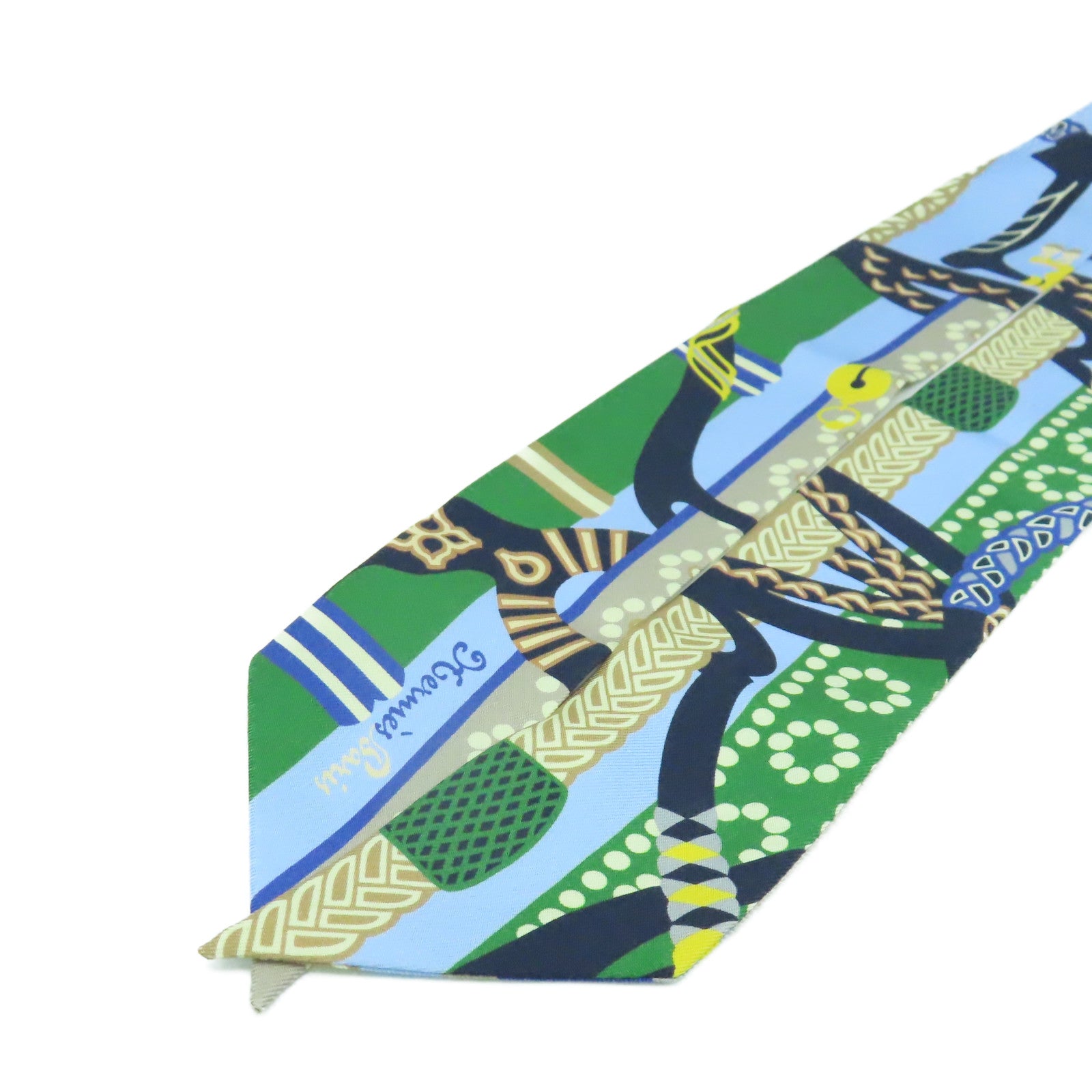 HERMES 絲質Twilly Scarf絲巾藍色/綠色/彩色