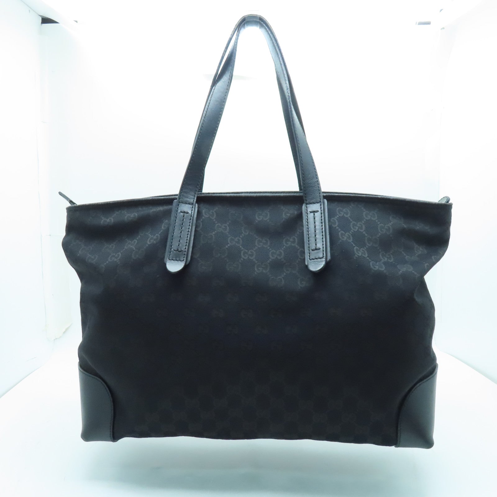 GUCCI 帆布Tote Bag銀扣手挽袋/肩背袋黑色