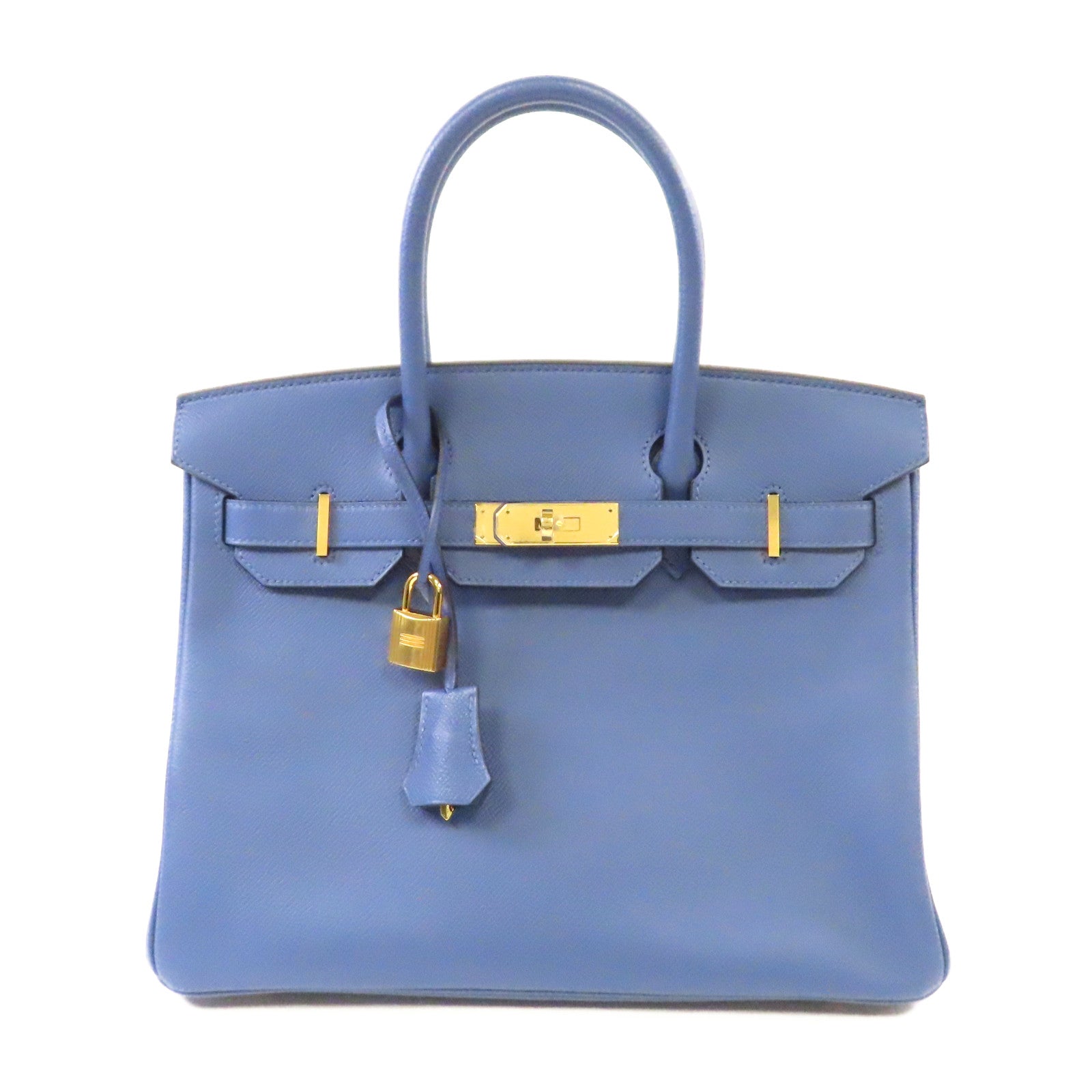 HERMES Epsom皮革Birkin 30金扣手挽袋藍色