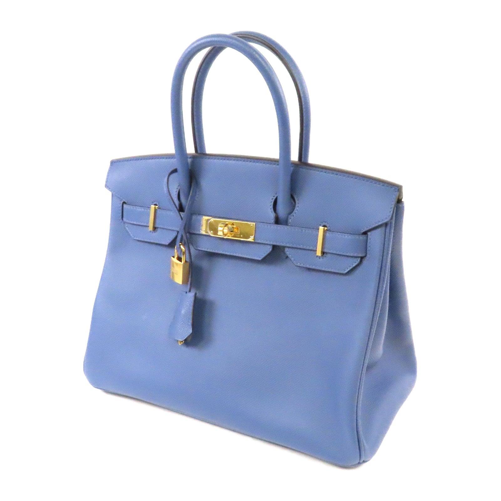 HERMES Epsom皮革Birkin 30金扣手挽袋藍色