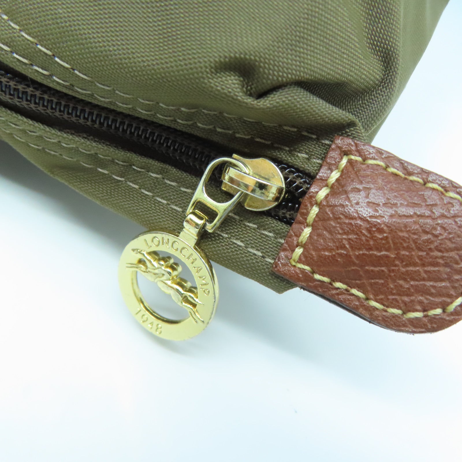 Longchamp 尼龍Shoulder Bag金扣肩背袋綠色/棕色