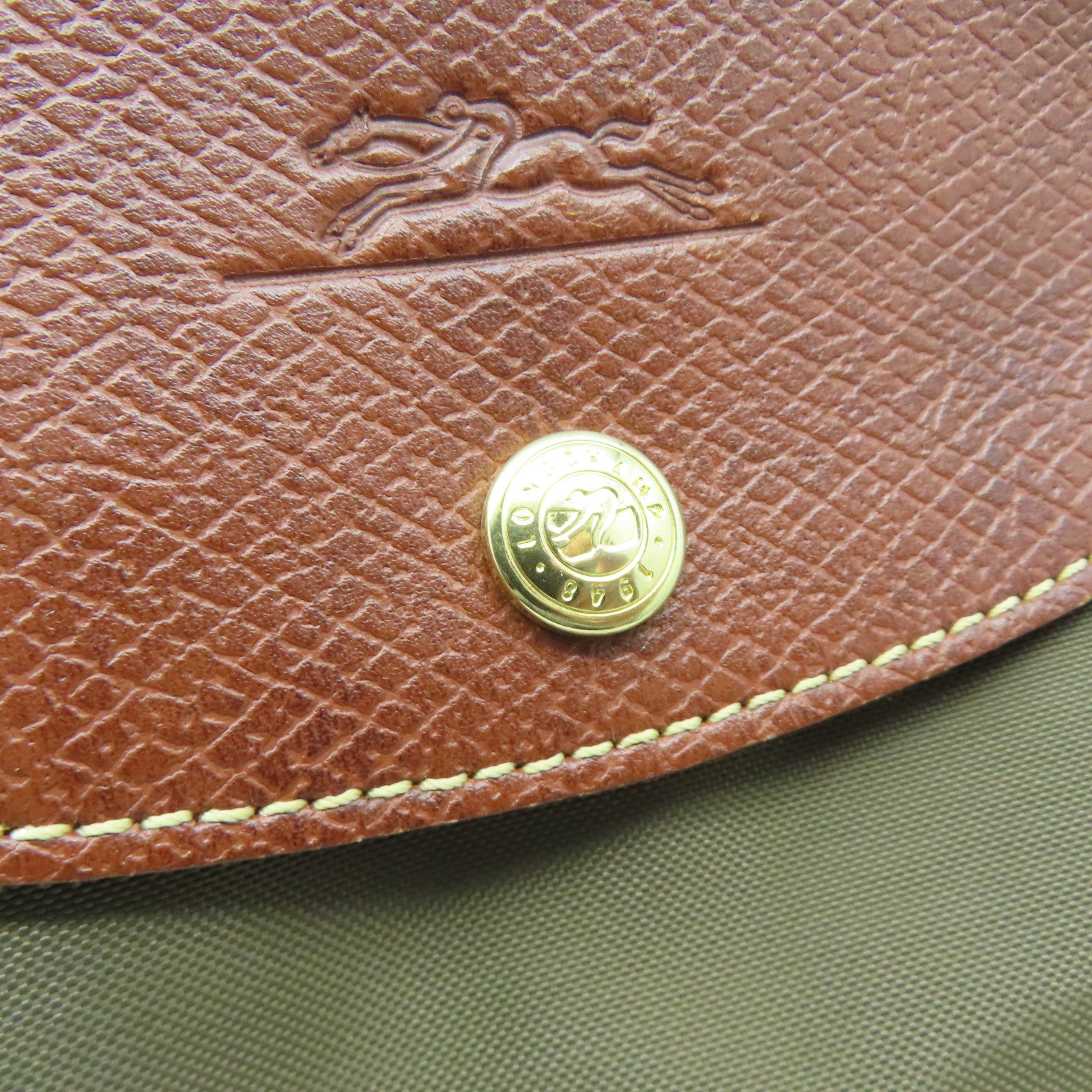 Longchamp 尼龍Shoulder Bag金扣肩背袋綠色/棕色