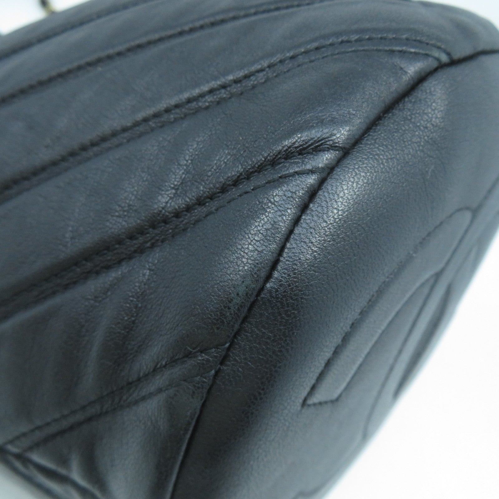 CHANEL 斜紋羊皮皮革Chain Shoulder Bag金扣鏈帶肩背袋黑色