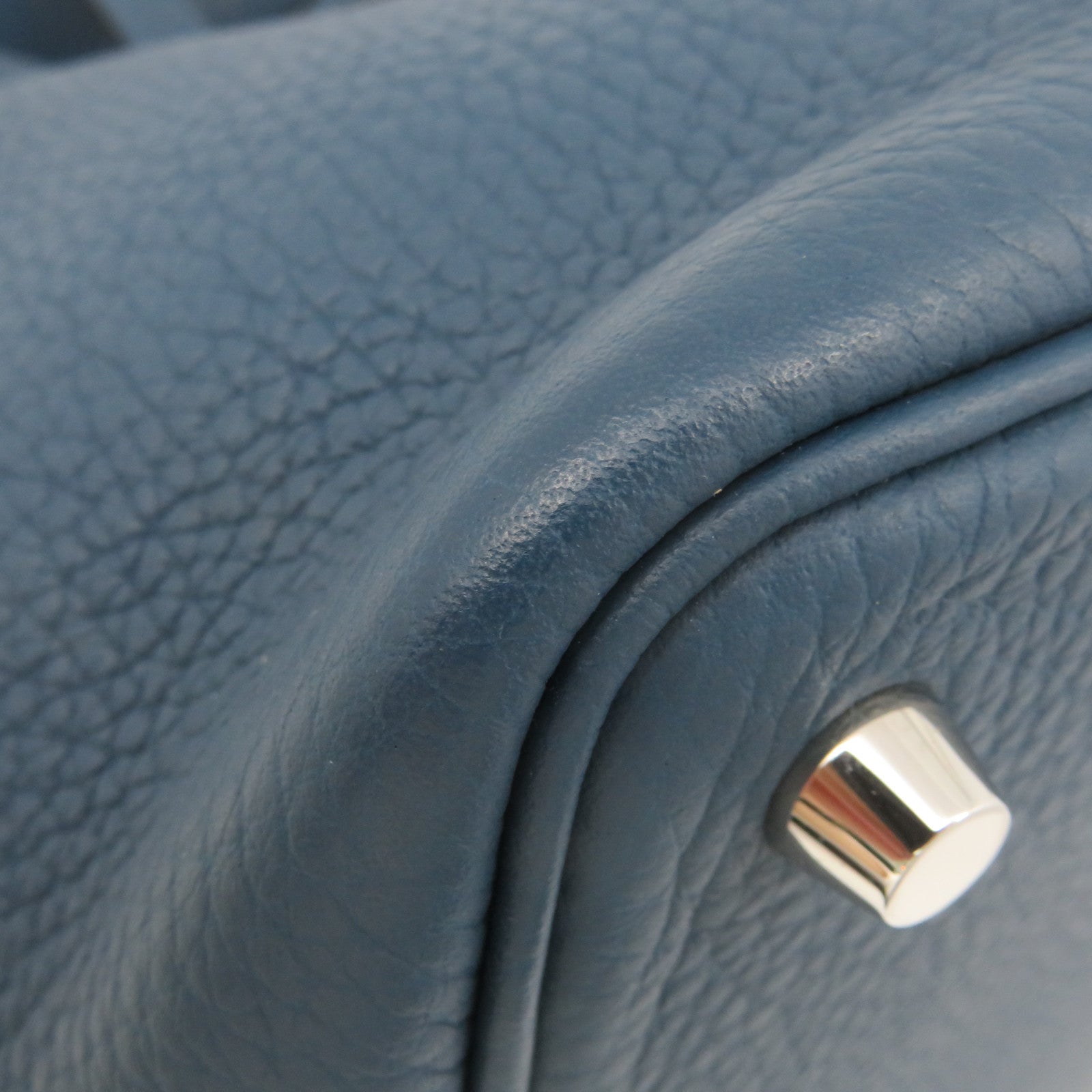 HERMES Clemence Leather Picotin PM Tote Bag Silver Buckle 1P Green Blue