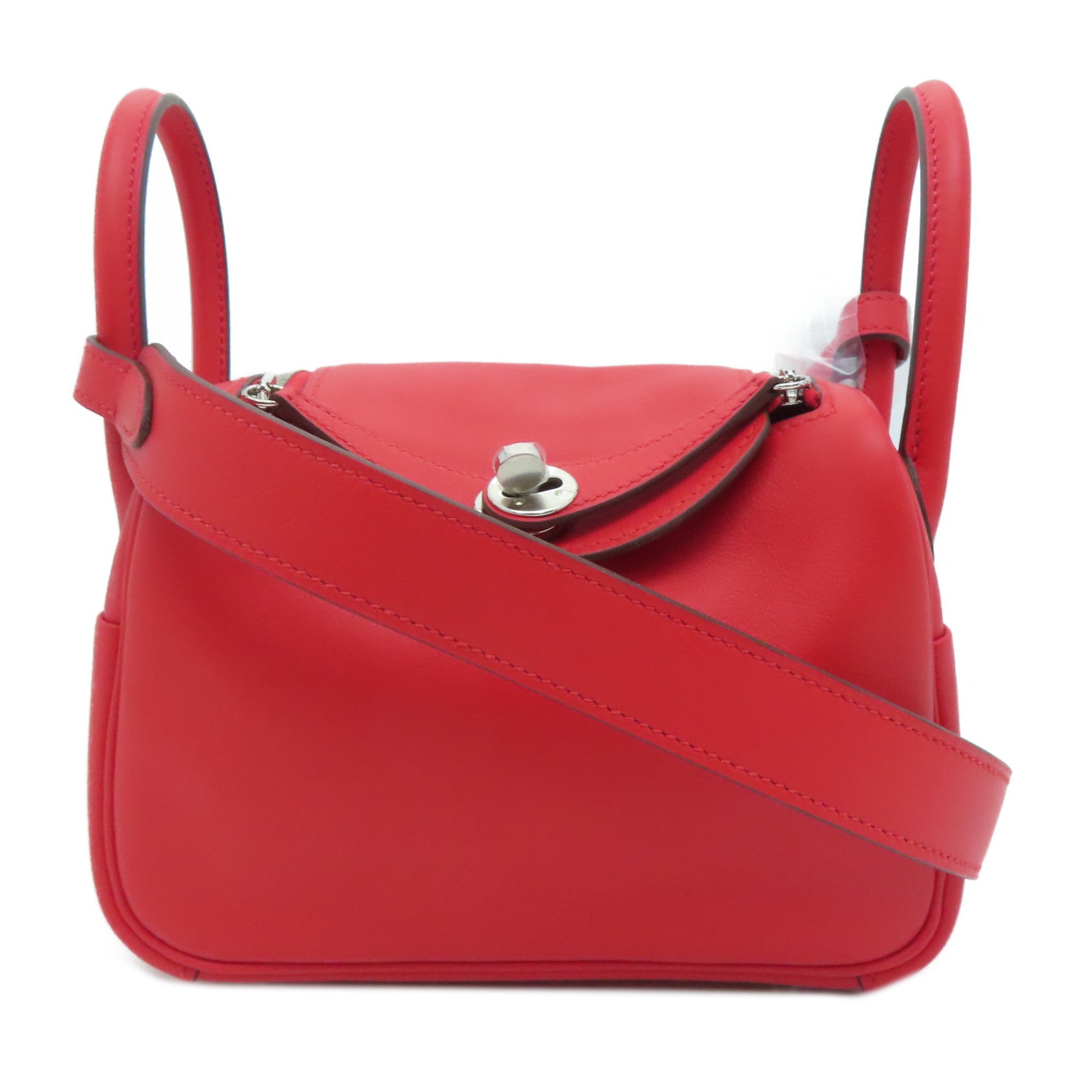 HERMES 【激减优惠】Swift皮革Mini Lindy银扣肩背袋Rose De Coeur红色