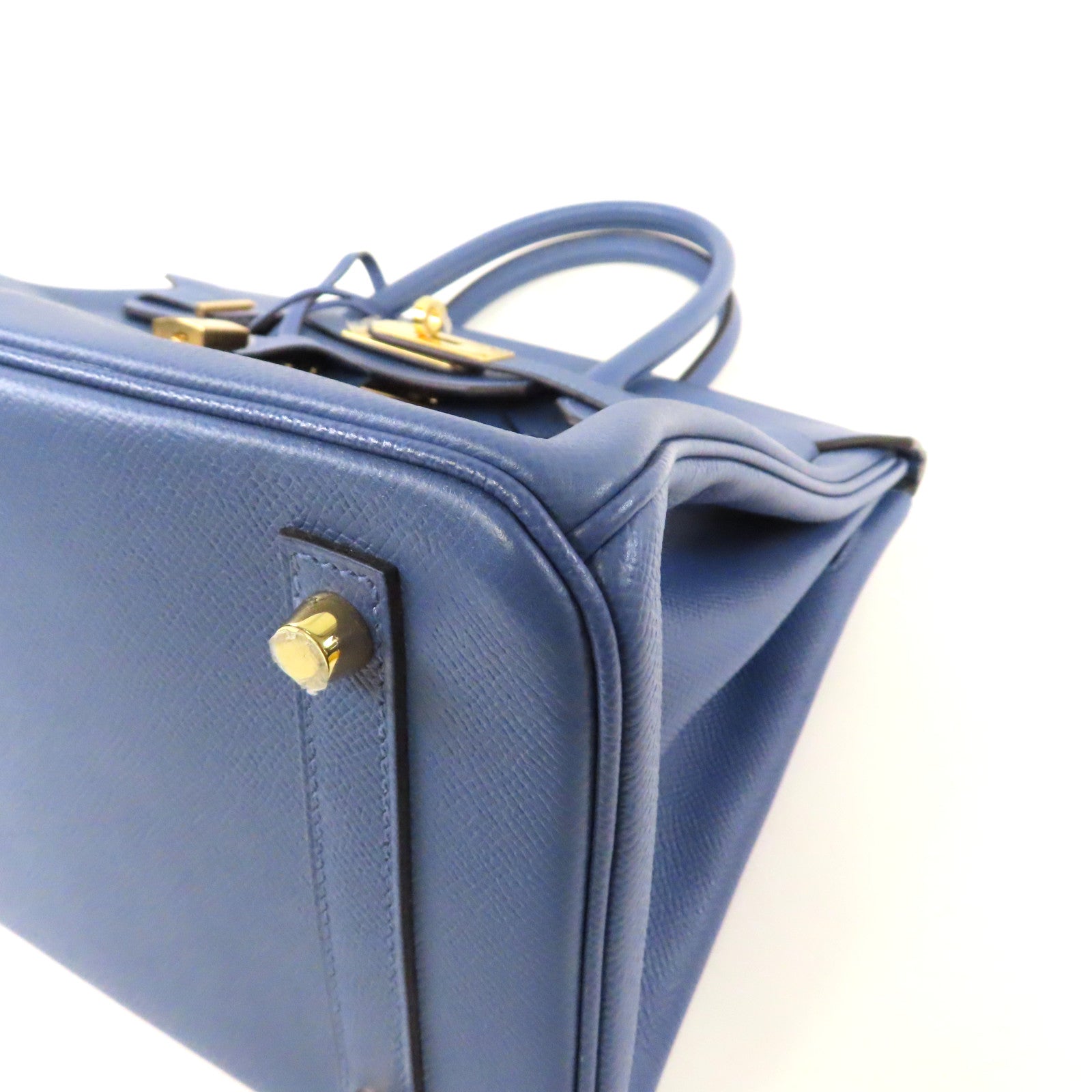 HERMES Epsom皮革Birkin 30金扣手挽袋藍色