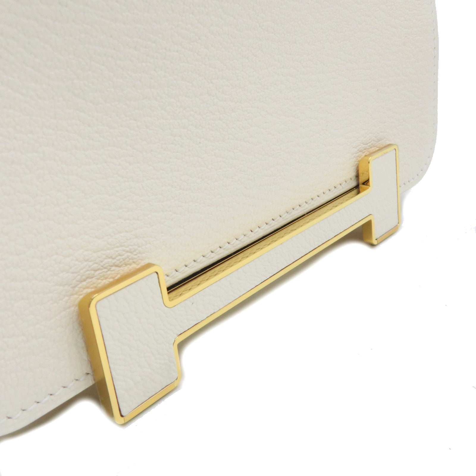 HERMES 【激減優惠】Chevre皮革Geta Shoulder Bag金扣肩背袋Nata米白色