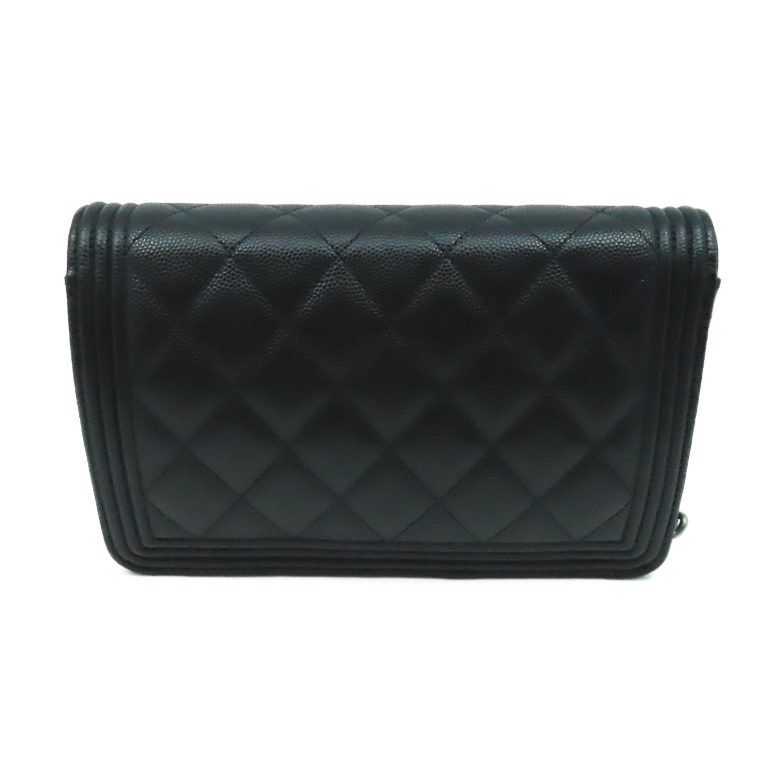 CHANEL 菱格Caviar皮革WOC Wallet On Chain Shoulder Bag銀扣鏈帶肩帶袋黑色