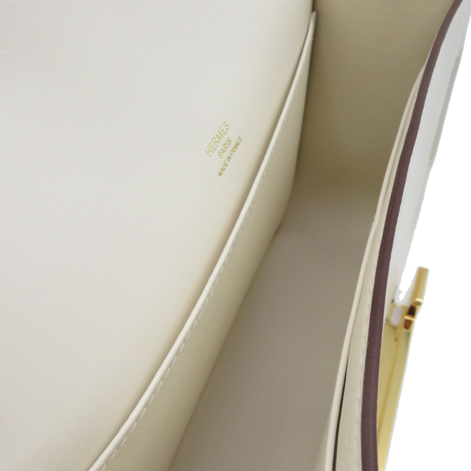 HERMES 【激減優惠】Chevre皮革Geta Shoulder Bag金扣肩背袋Nata米白色