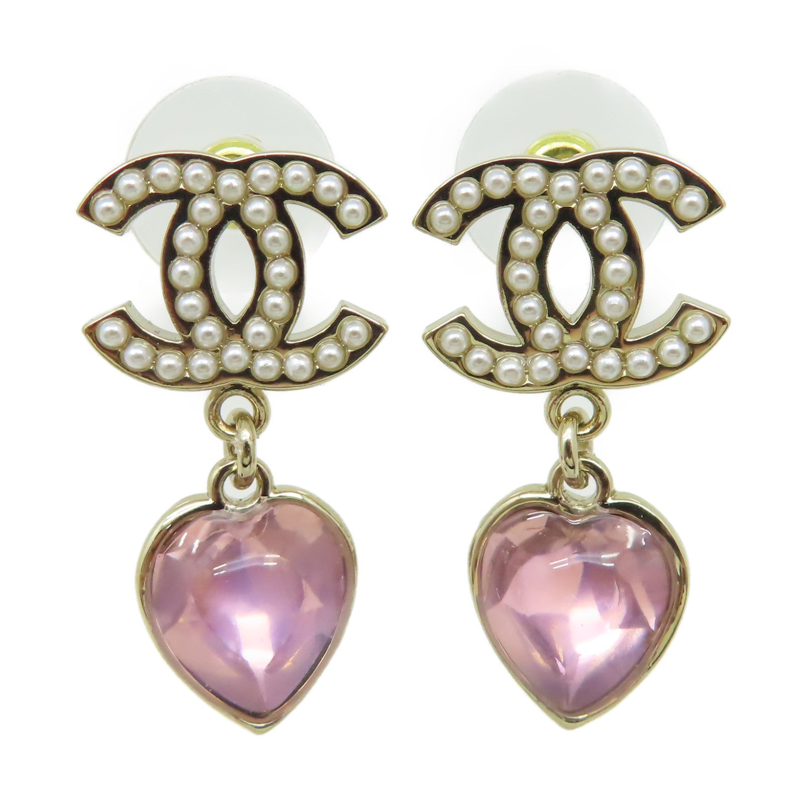 CHANEL 金屬/仿珍珠CC Earrings耳環粉紅色/金色