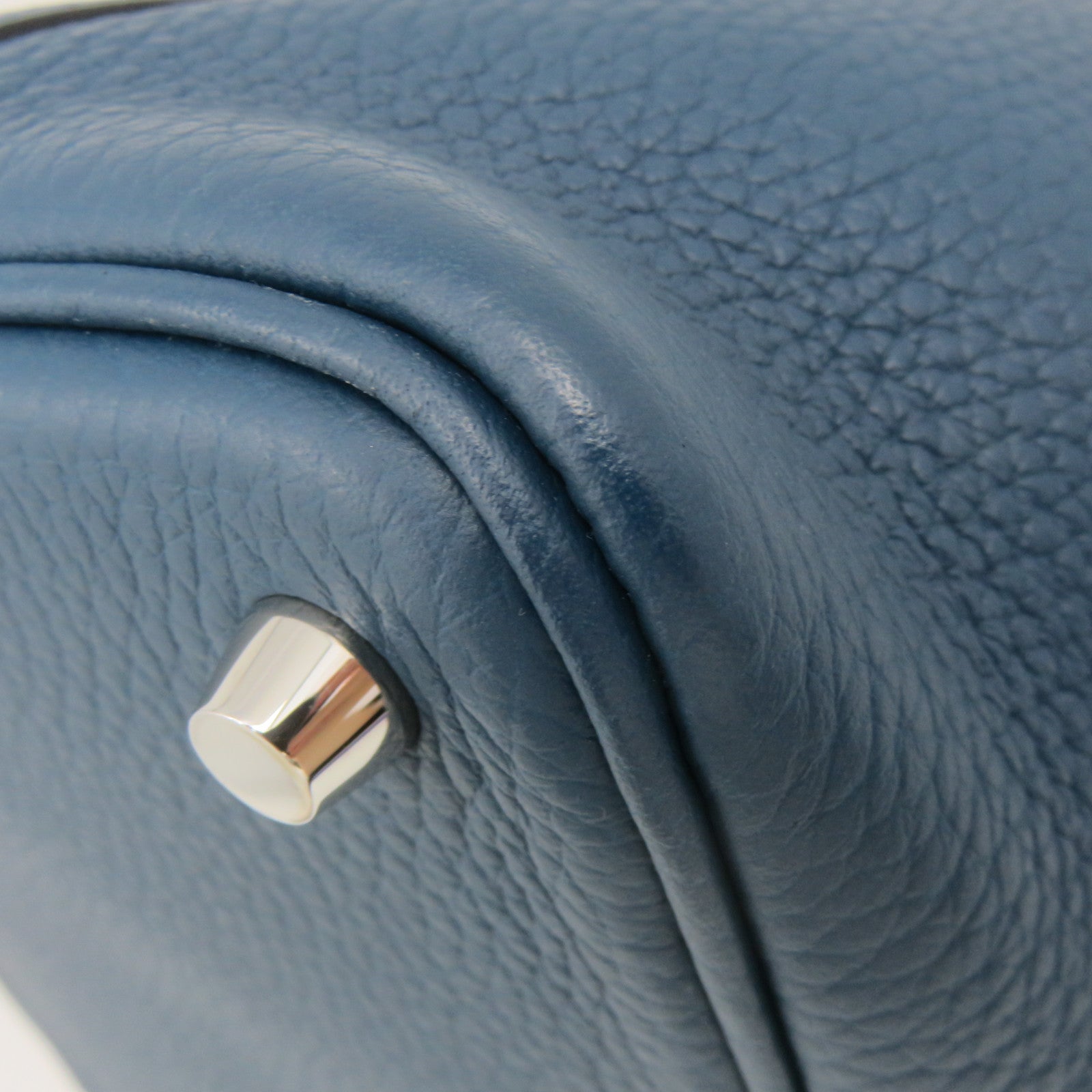 HERMES Clemence Leather Picotin PM Tote Bag Silver Buckle 1P Green Blue