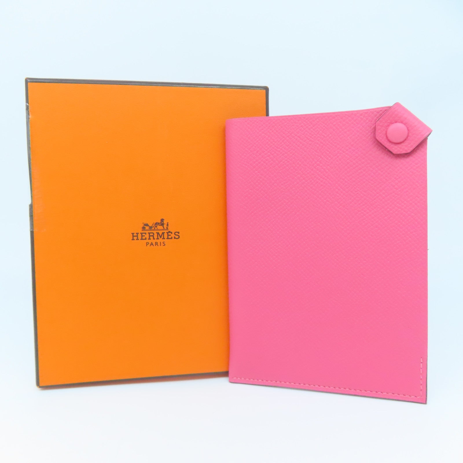 HERMES Epsom皮革Passport Case銀扣護照套粉紅色