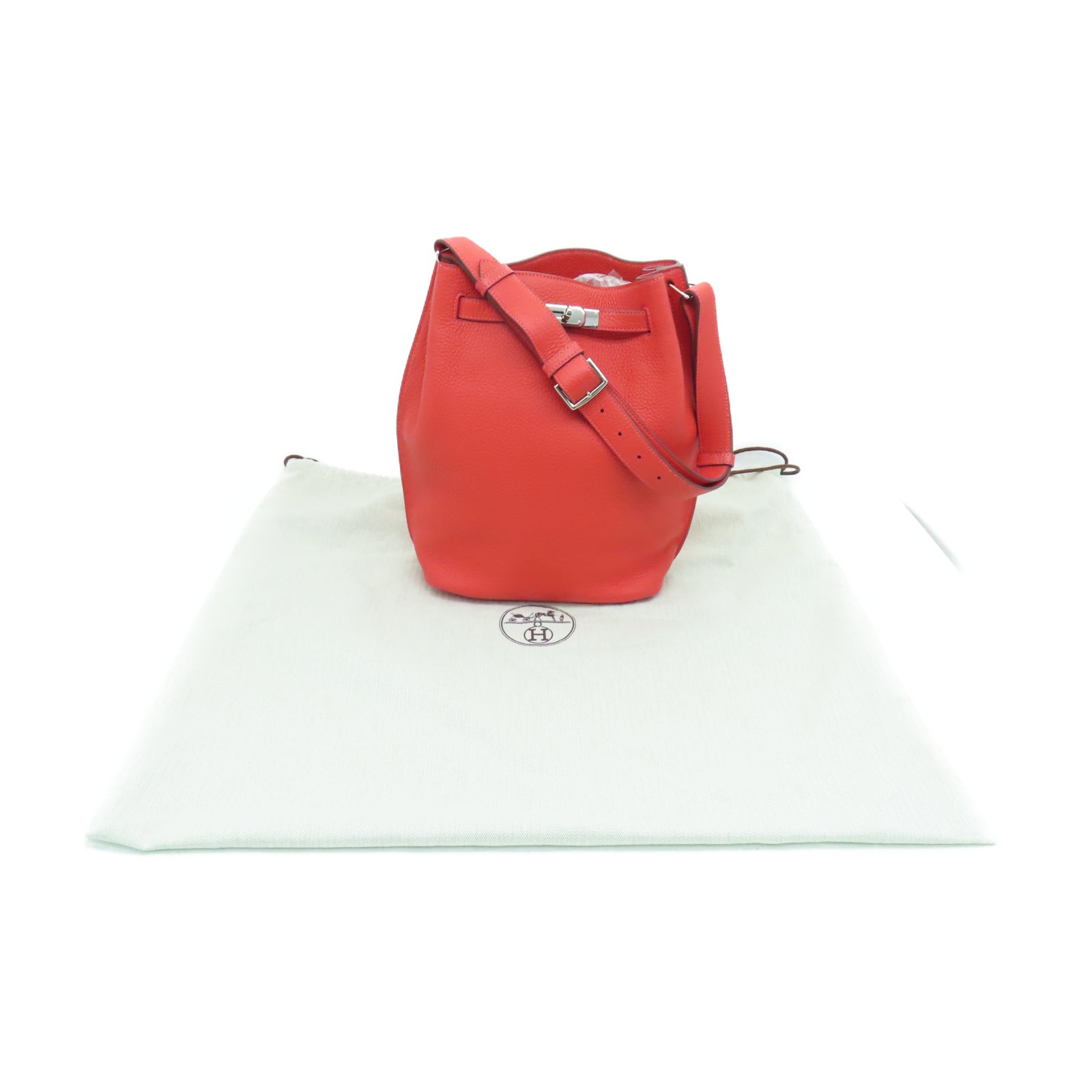 HERMES Taurillon Clemence皮革So Kelly 22銀扣肩背袋牡丹紅色
