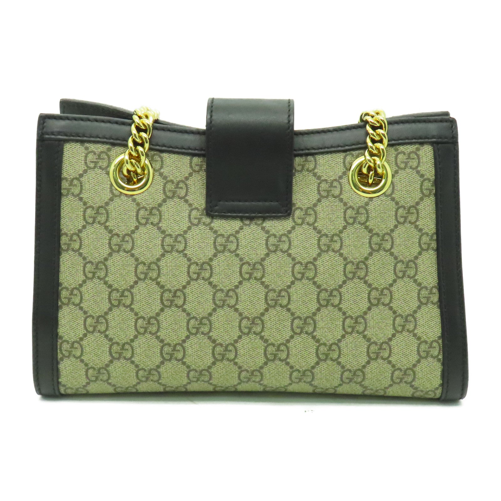 GUCCI 塗層帆布Chain Shoulder金扣鏈帶肩背袋黑色