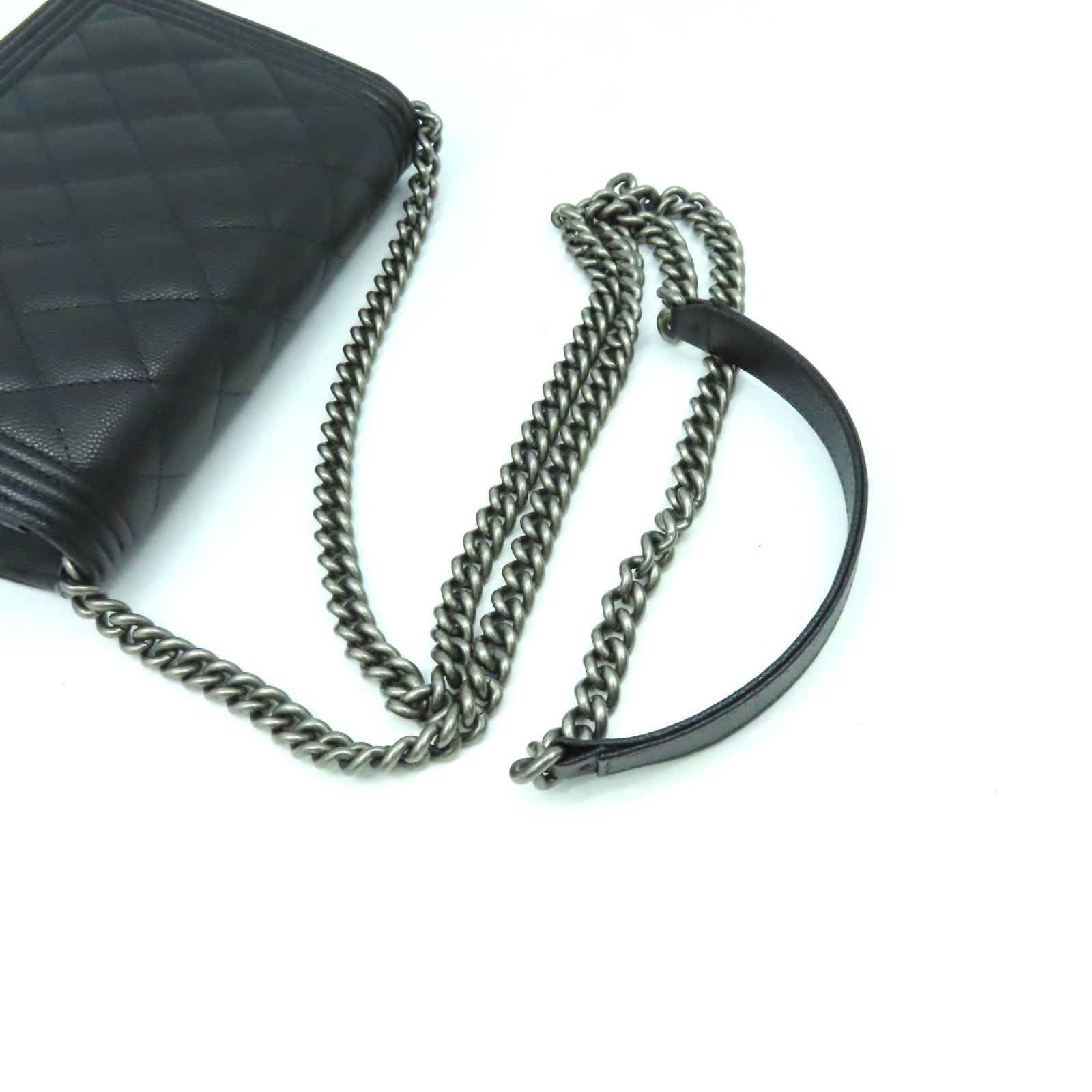 CHANEL 菱格Caviar皮革WOC Wallet On Chain Shoulder Bag銀扣鏈帶肩帶袋黑色