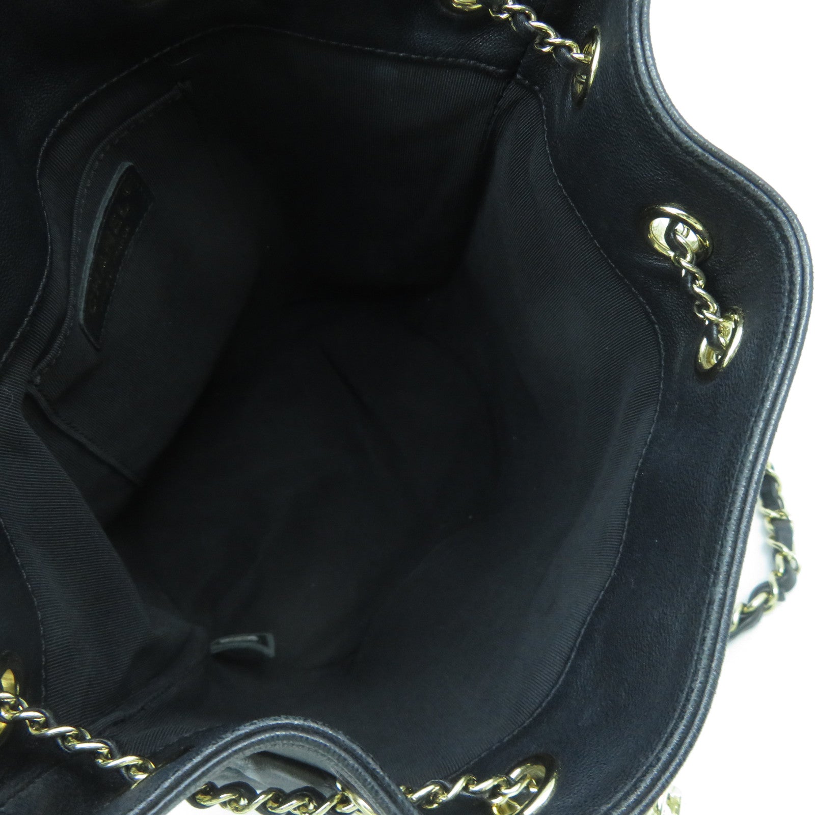 CHANEL 斜紋羊皮皮革Chain Shoulder Bag金扣鏈帶肩背袋黑色