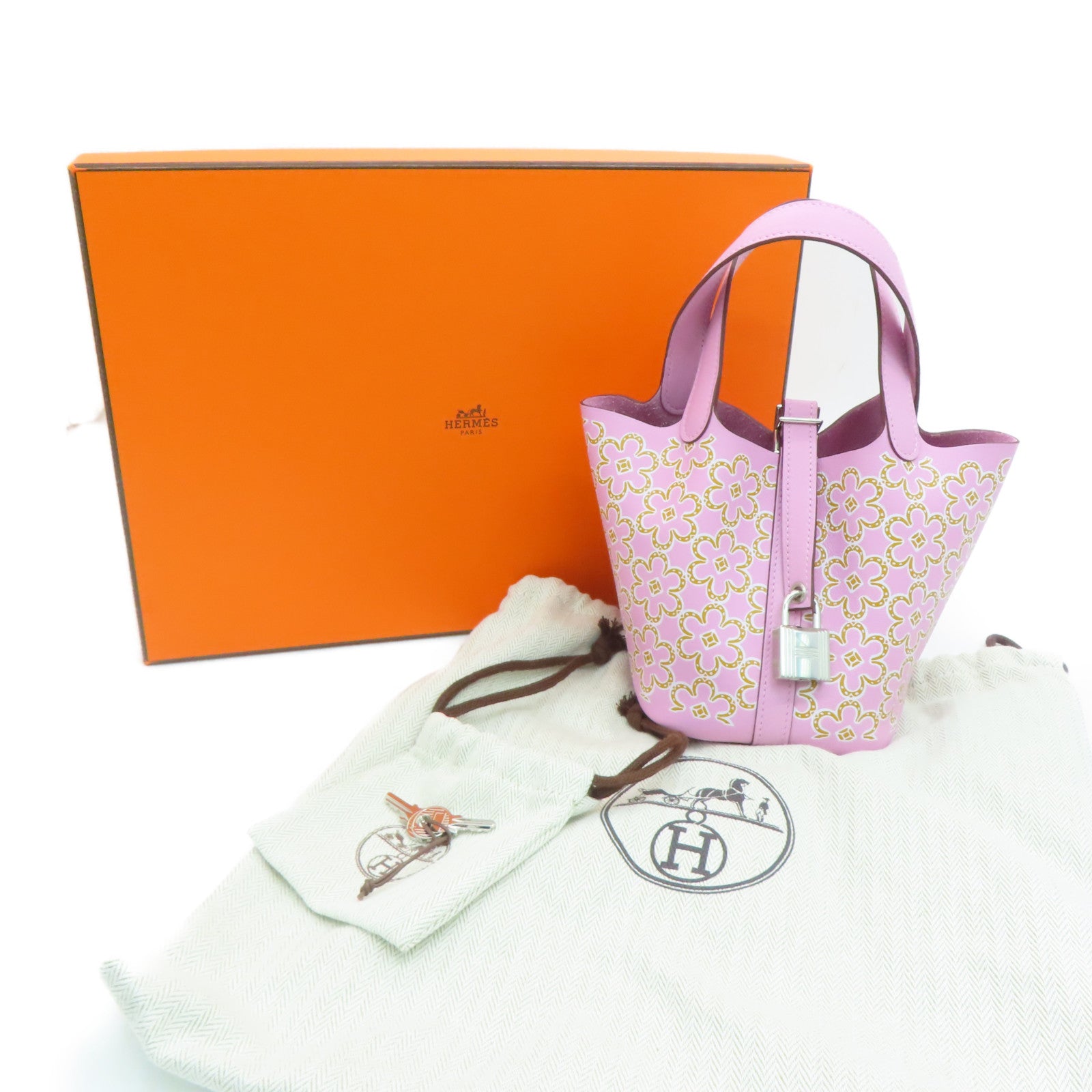 HERMES Swift皮革Micro Picotin Lucky Daisy银扣手挽袋Mauve Sylvestre锦葵紫色