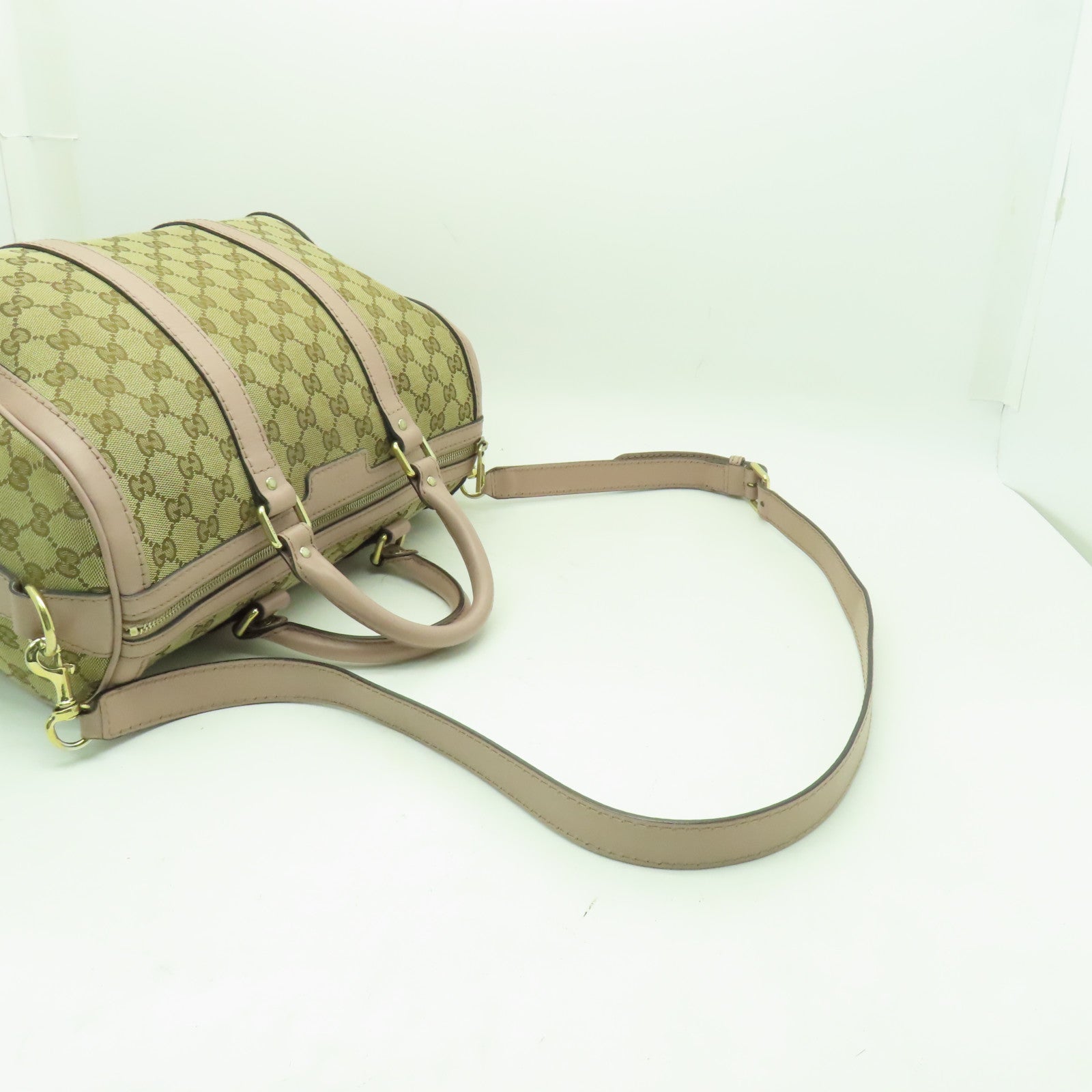 GUCCI 帆布2way Shoulder Bag金扣手挽肩背兩用袋米色/粉紅色