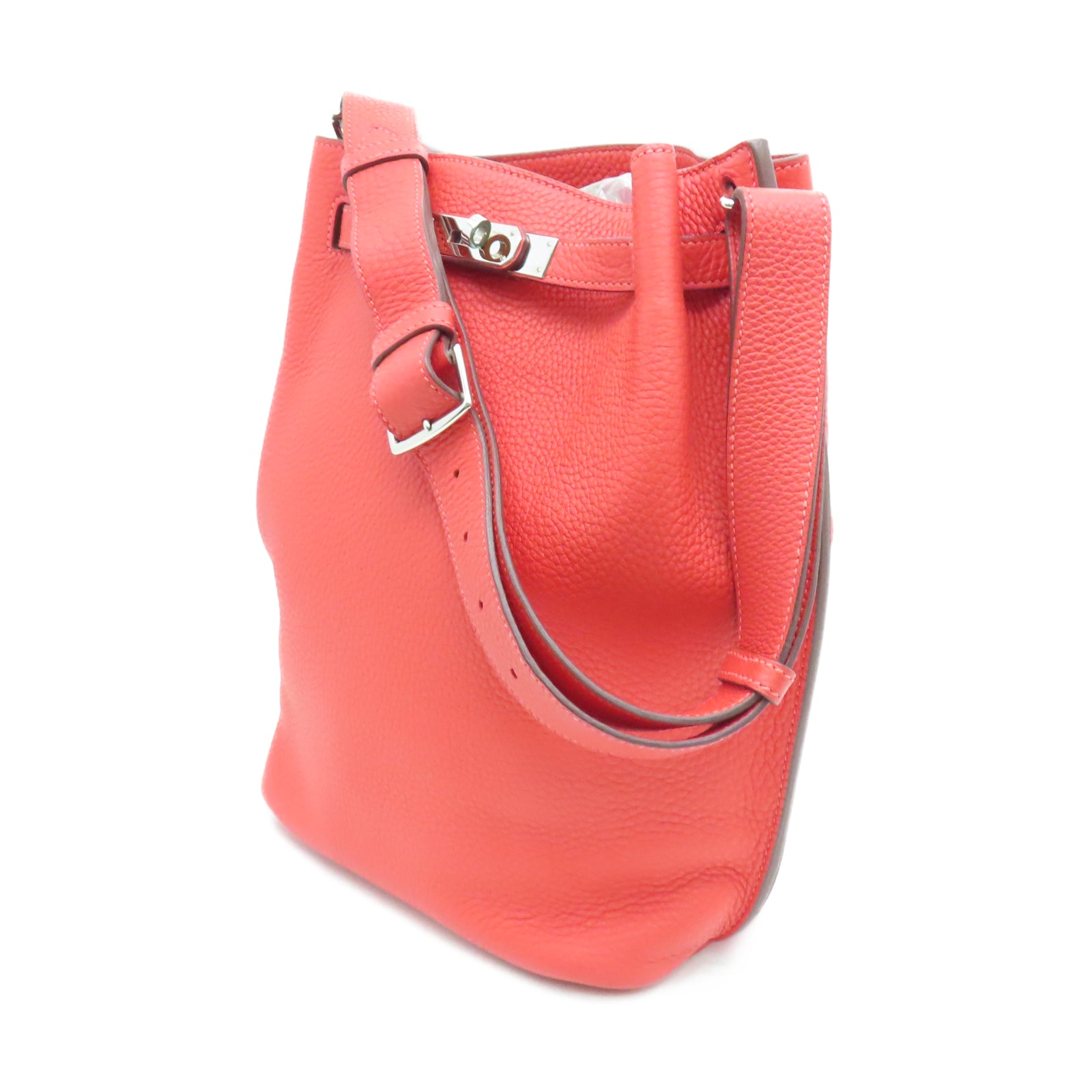 HERMES Taurillon Clemence皮革So Kelly 22銀扣肩背袋牡丹紅色