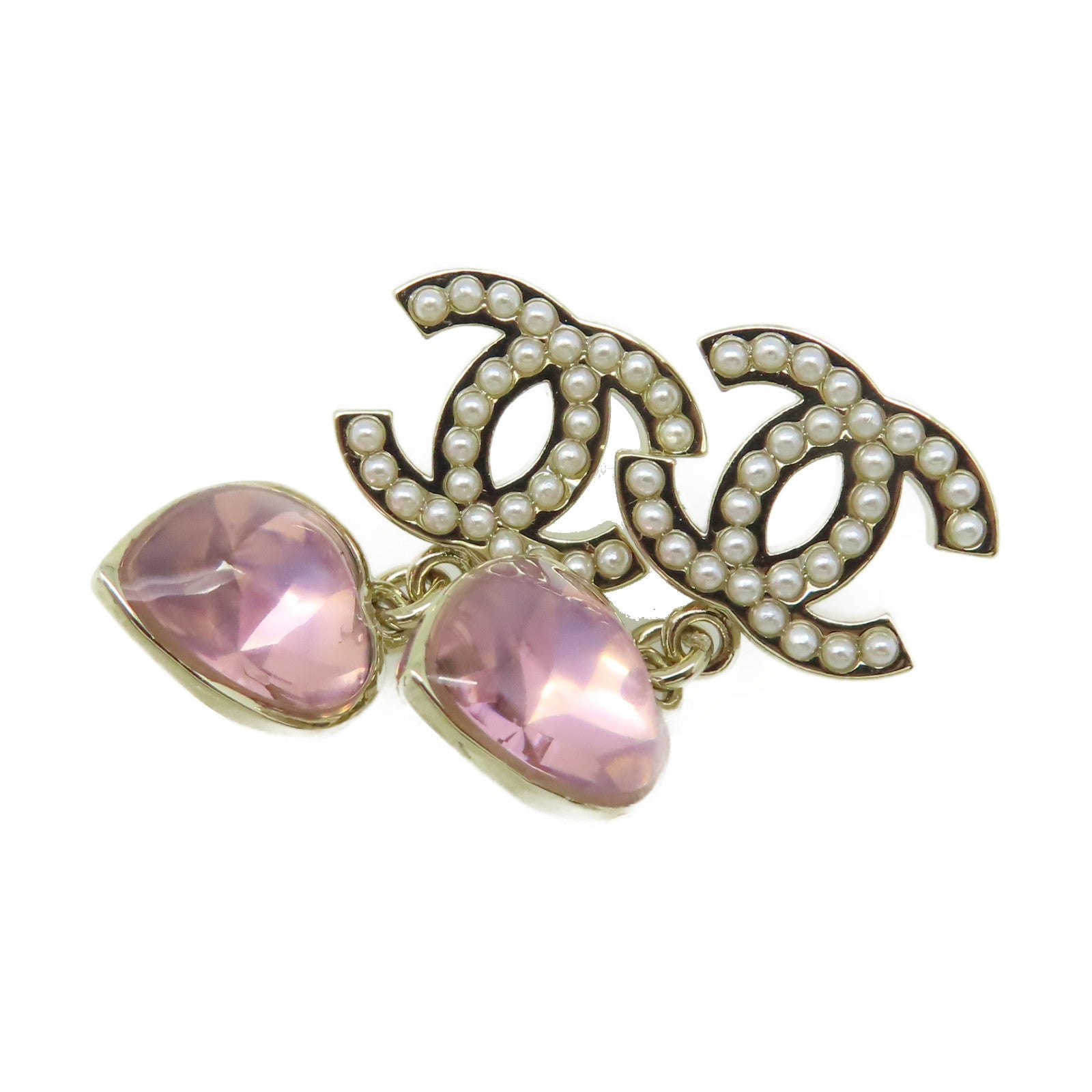 CHANEL 金屬/仿珍珠CC Earrings耳環粉紅色/金色