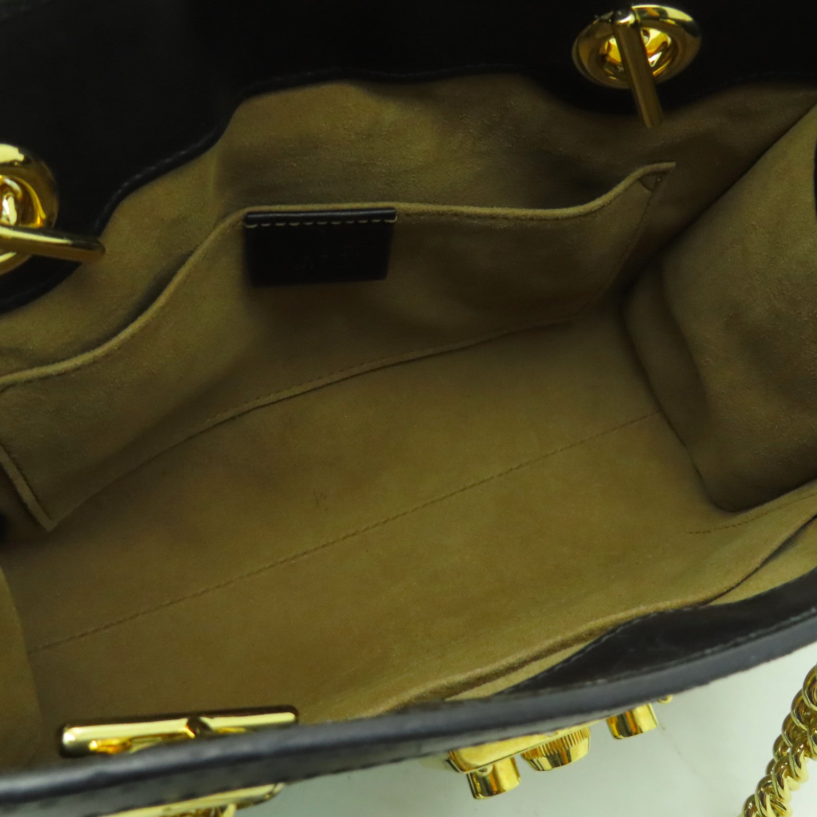 GUCCI 塗層帆布Chain Shoulder金扣鏈帶肩背袋黑色