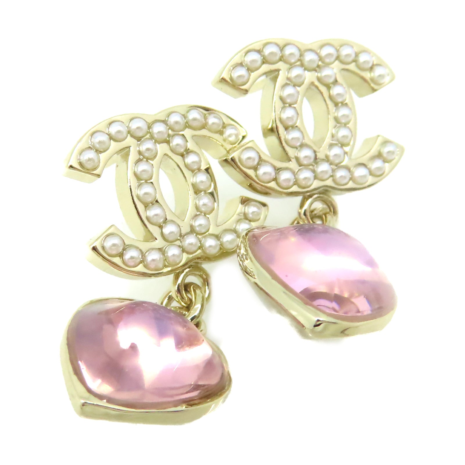CHANEL 金屬/仿珍珠CC Earrings耳環粉紅色/金色