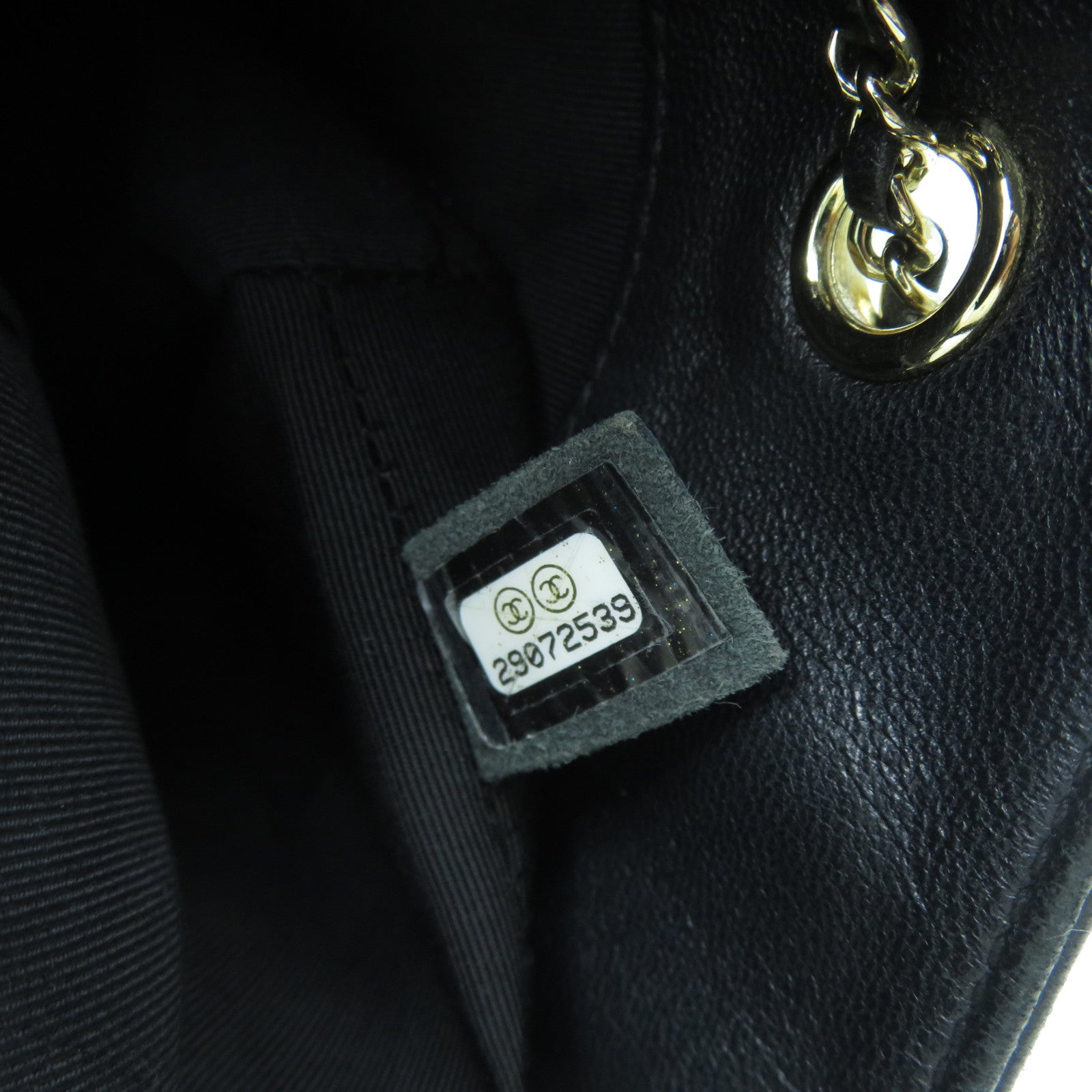 CHANEL 斜紋羊皮皮革Chain Shoulder Bag金扣鏈帶肩背袋黑色