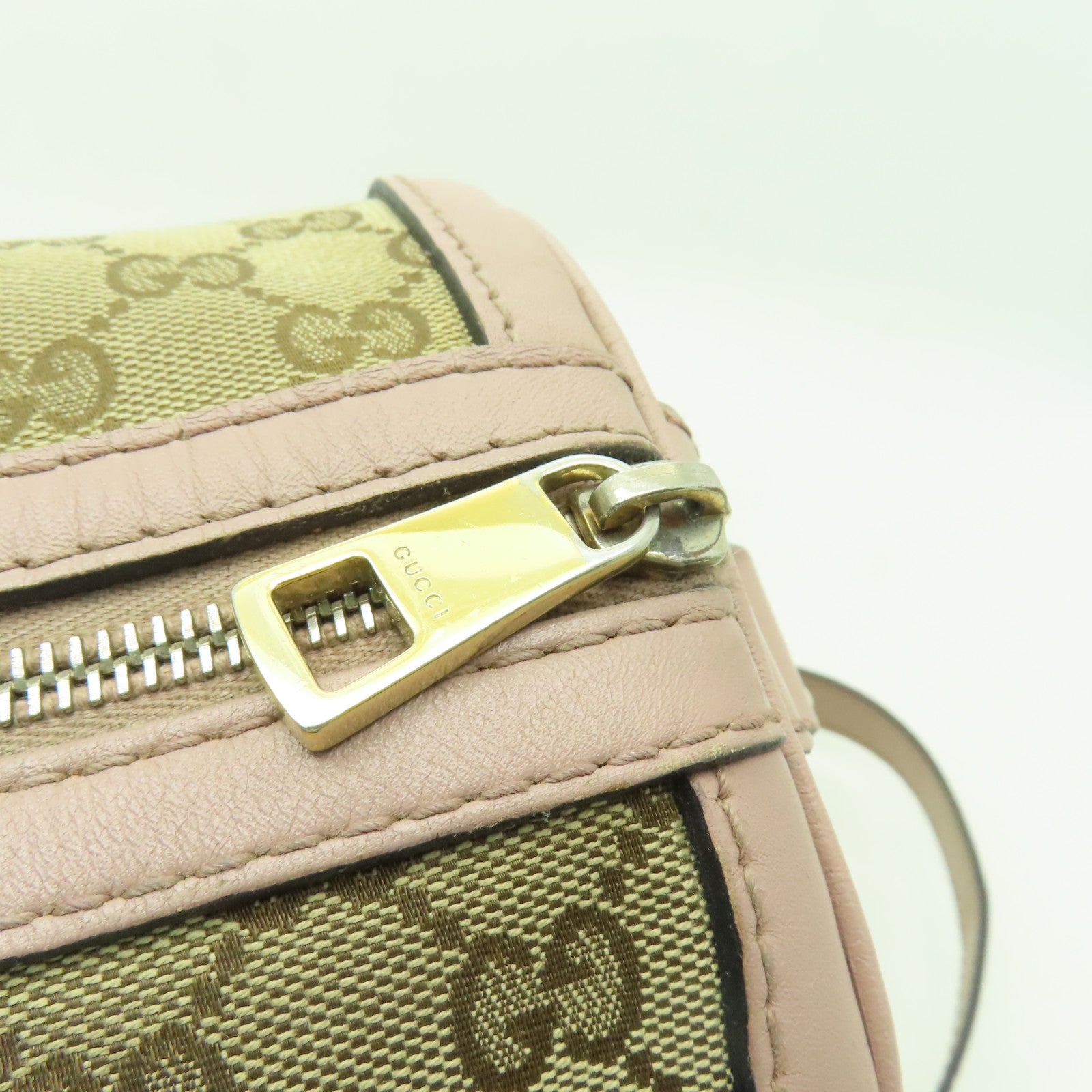 GUCCI 帆布2way Shoulder Bag金扣手挽肩背兩用袋米色/粉紅色