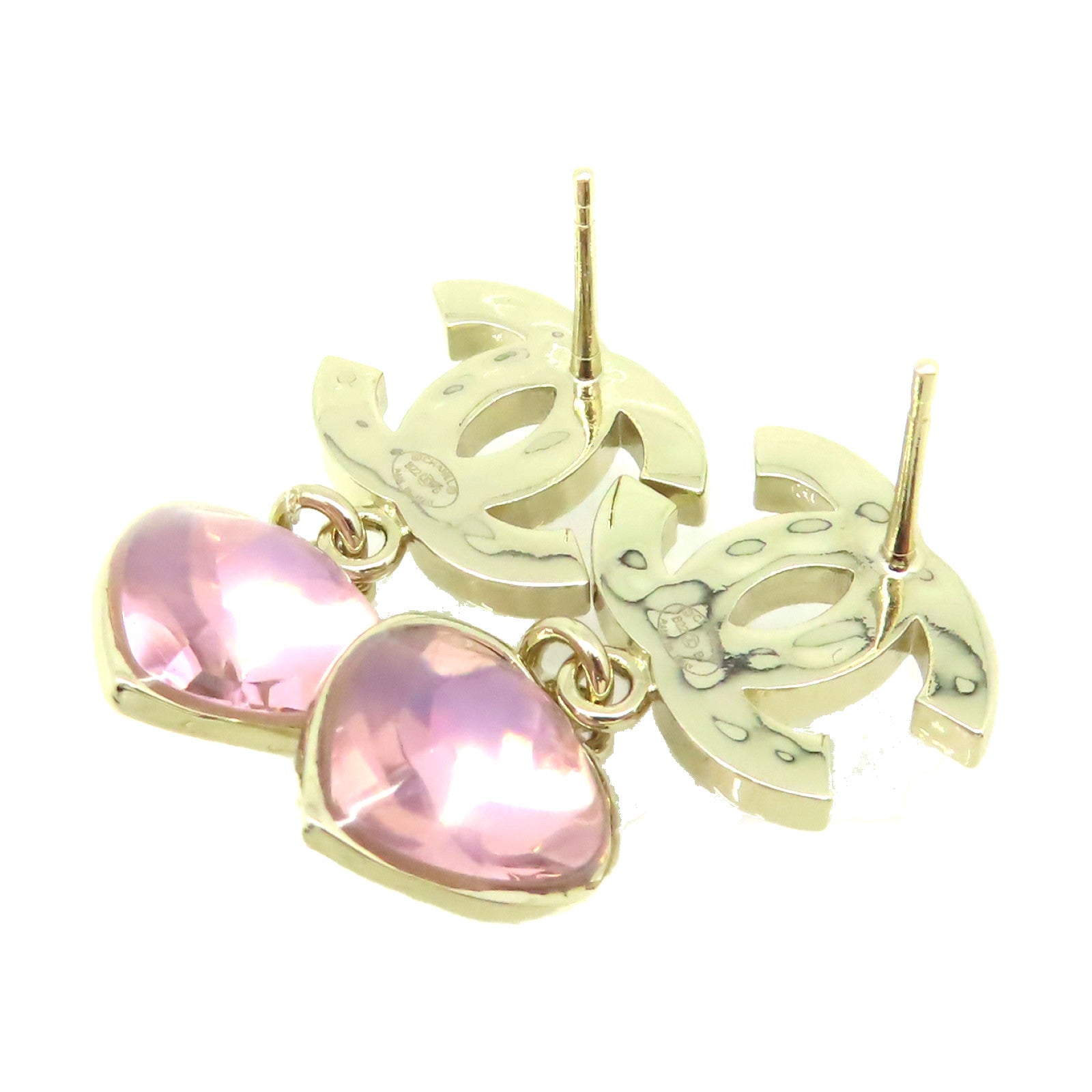 CHANEL 金屬/仿珍珠CC Earrings耳環粉紅色/金色
