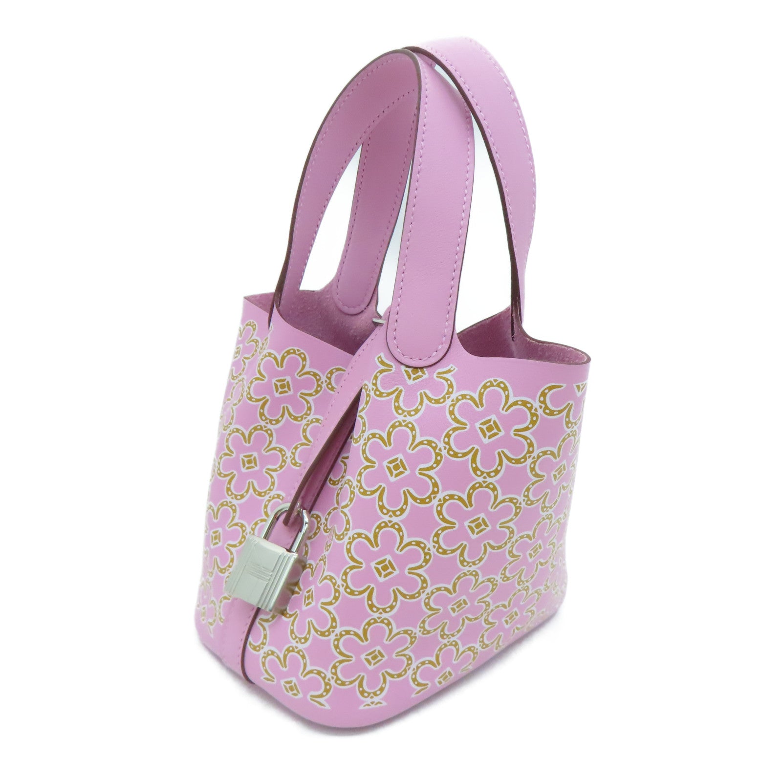HERMES Swift皮革Micro Picotin Lucky Daisy银扣手挽袋Mauve Sylvestre锦葵紫色
