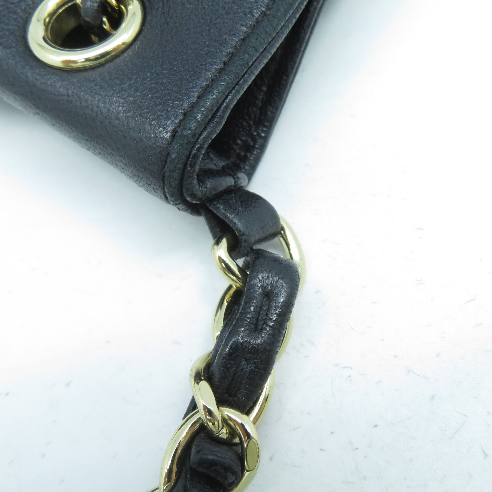 CHANEL 斜紋羊皮皮革Chain Shoulder Bag金扣鏈帶肩背袋黑色