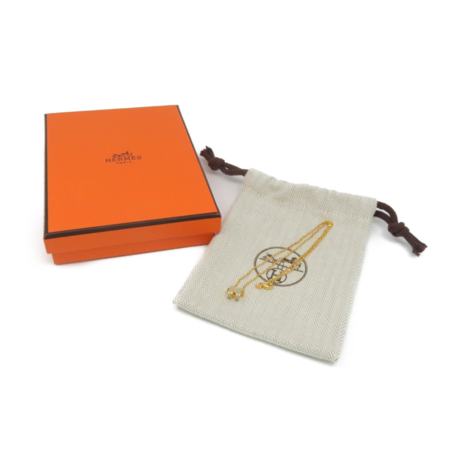 HERMES Metal Mini Pop H Necklace Chai Grey/Gold