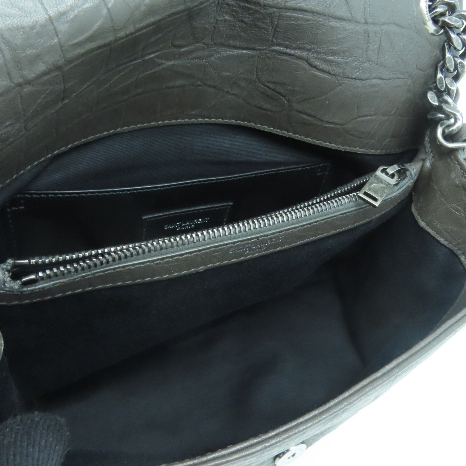 SAINT LAURENT 牛皮皮革West Hollywood銀扣肩背袋灰褐色
