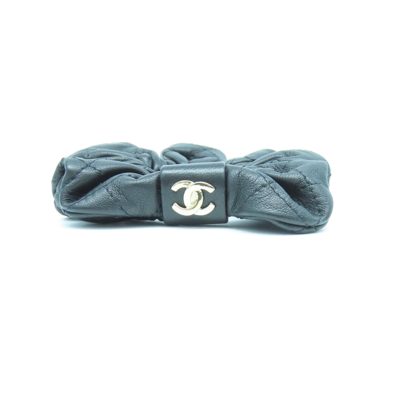 CHANEL 羊皮皮革Hair Band金扣髮帶黑色