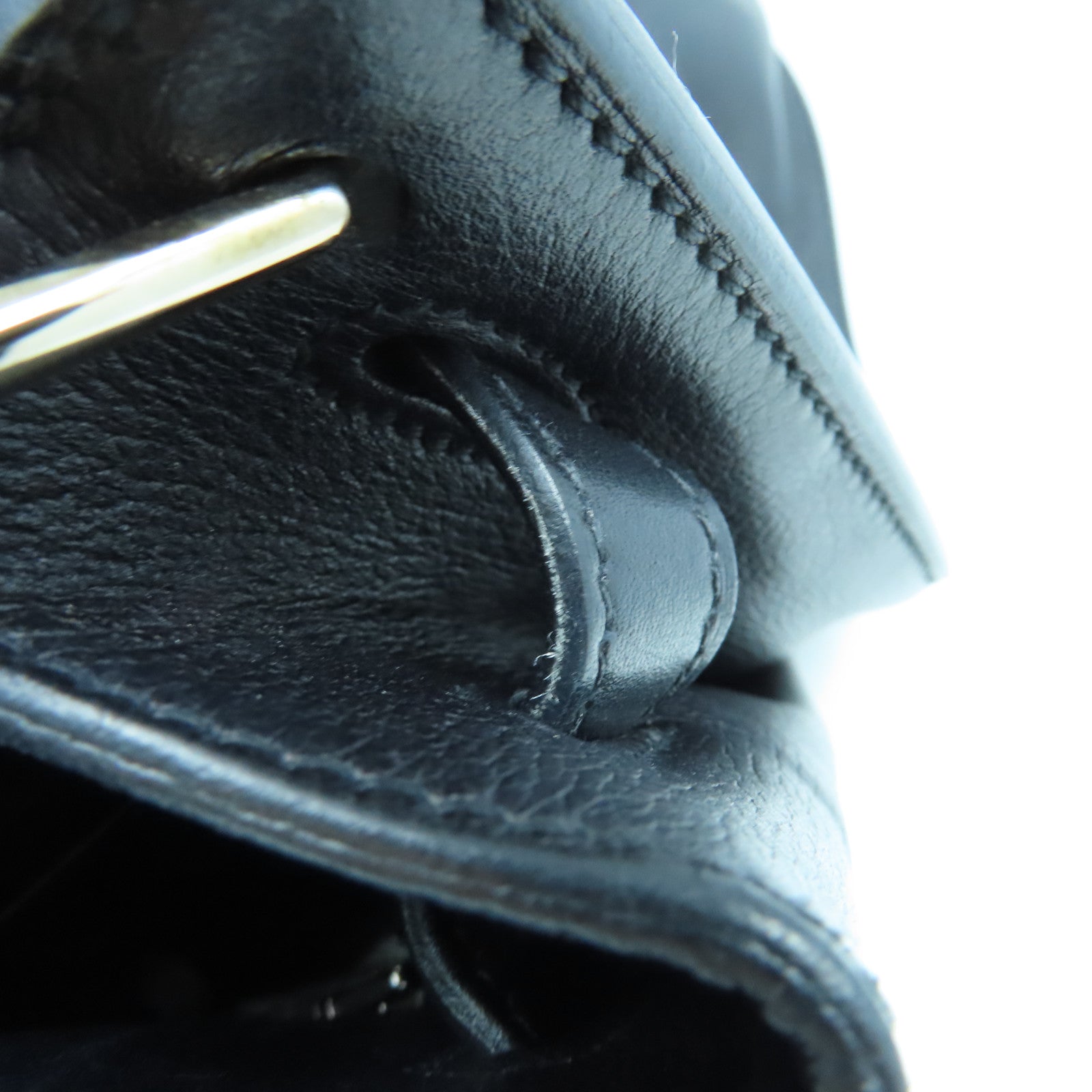 HERMES Evercalf皮革So Kelly銀扣肩背袋黑色