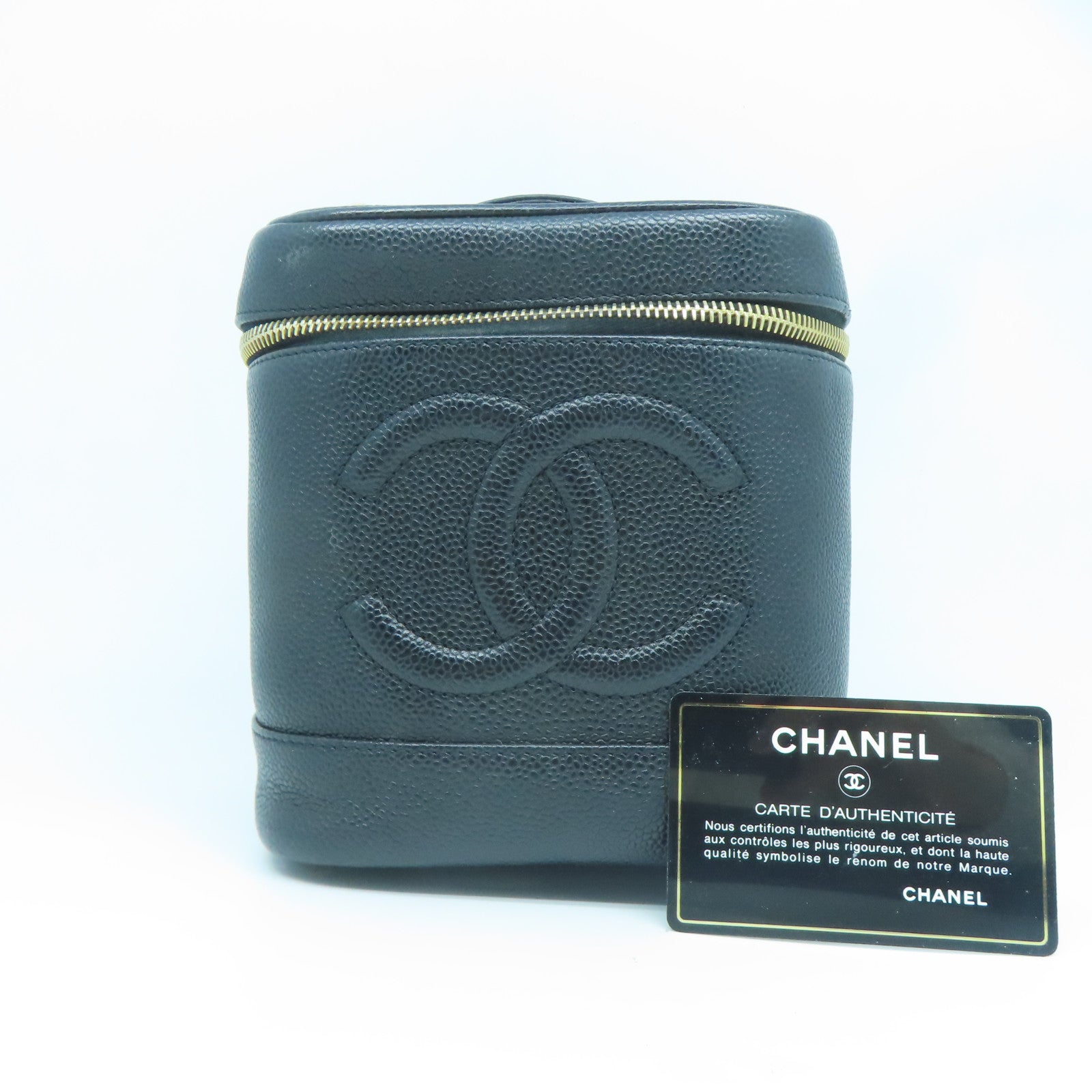 CHANEL 菱格Caviar皮革Makeup Case金扣化妝袋黑色