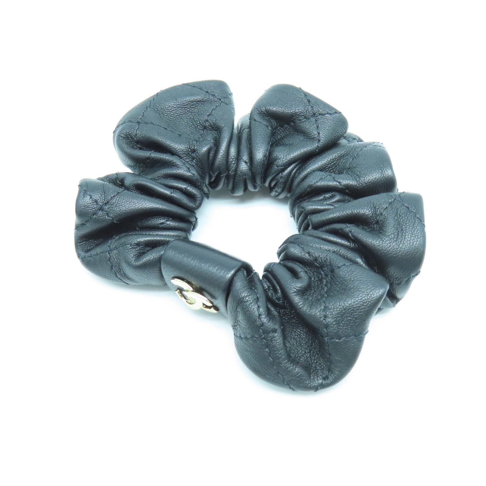 CHANEL 羊皮皮革Hair Band金扣髮帶黑色