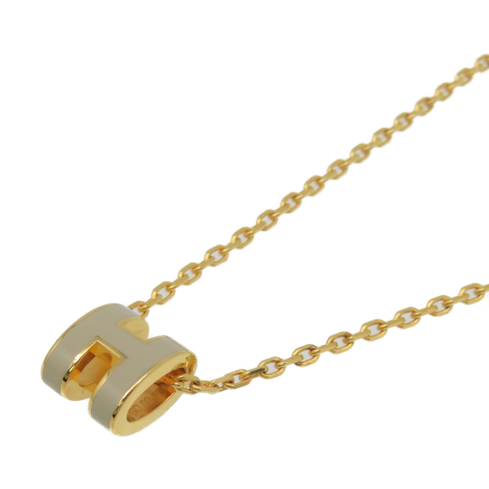 HERMES Metal Mini Pop H Necklace Chai Grey/Gold