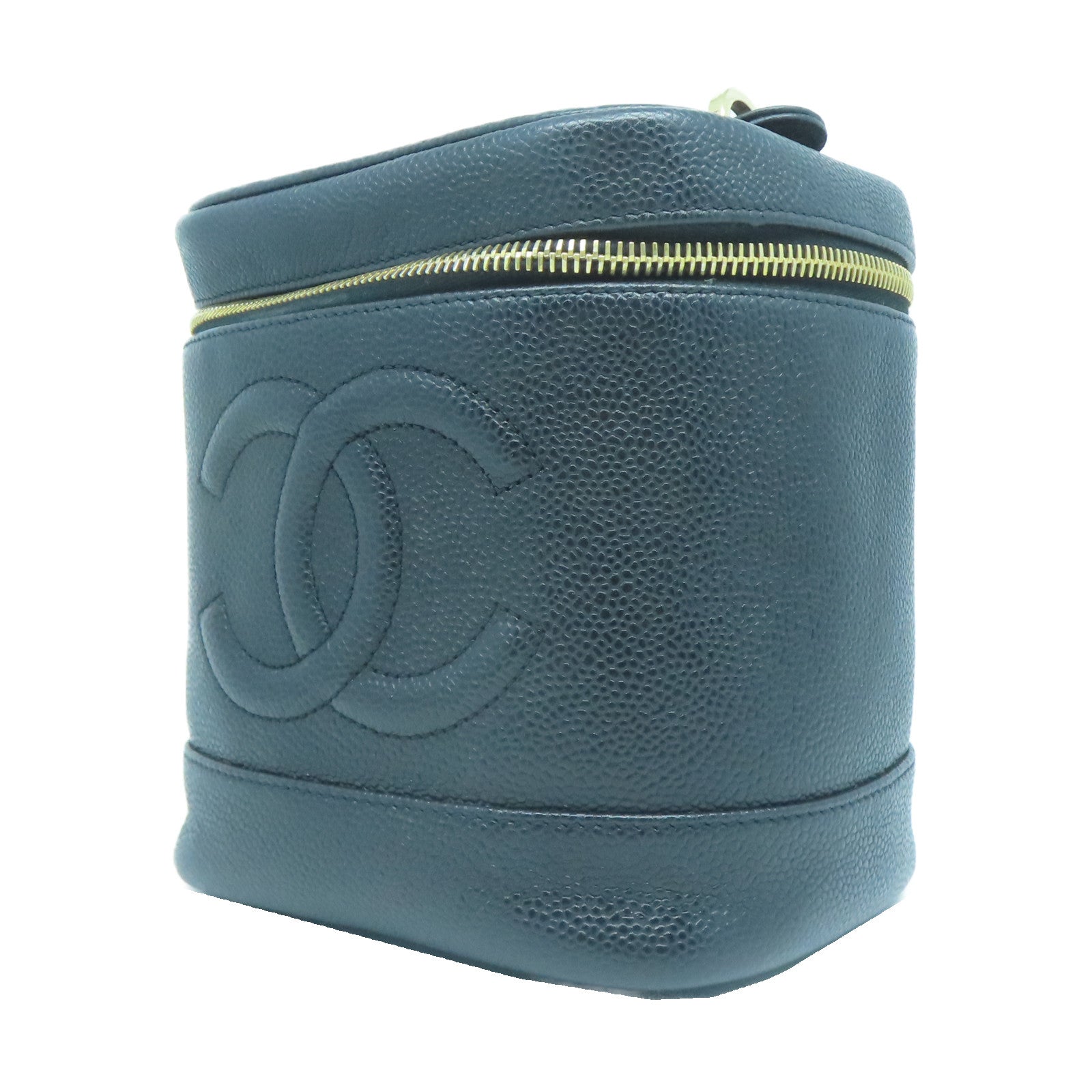 CHANEL 菱格Caviar皮革Makeup Case金扣化妝袋黑色