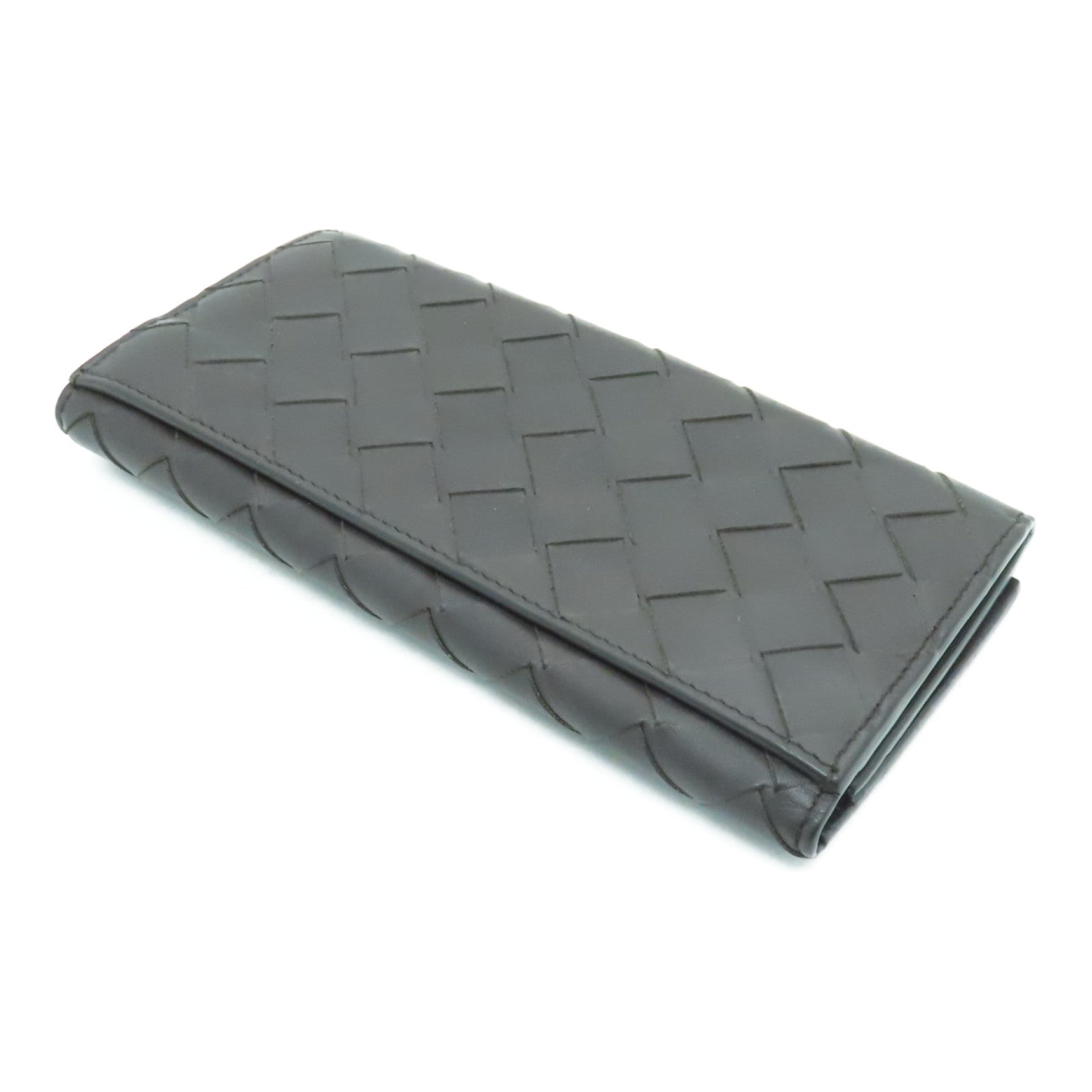 BOTTEGA VENETA Textured Leather Long Wallet Brown