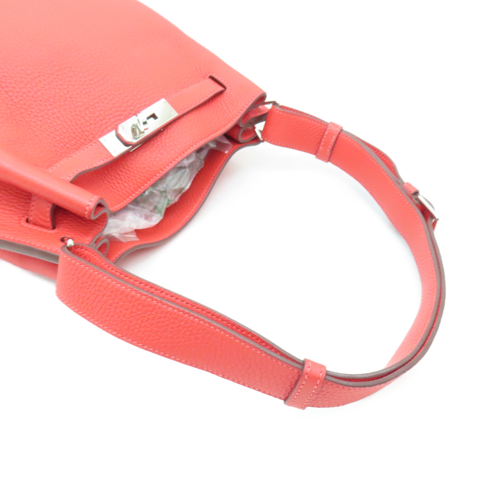 HERMES Taurillon Clemence皮革So Kelly 22銀扣肩背袋牡丹紅色