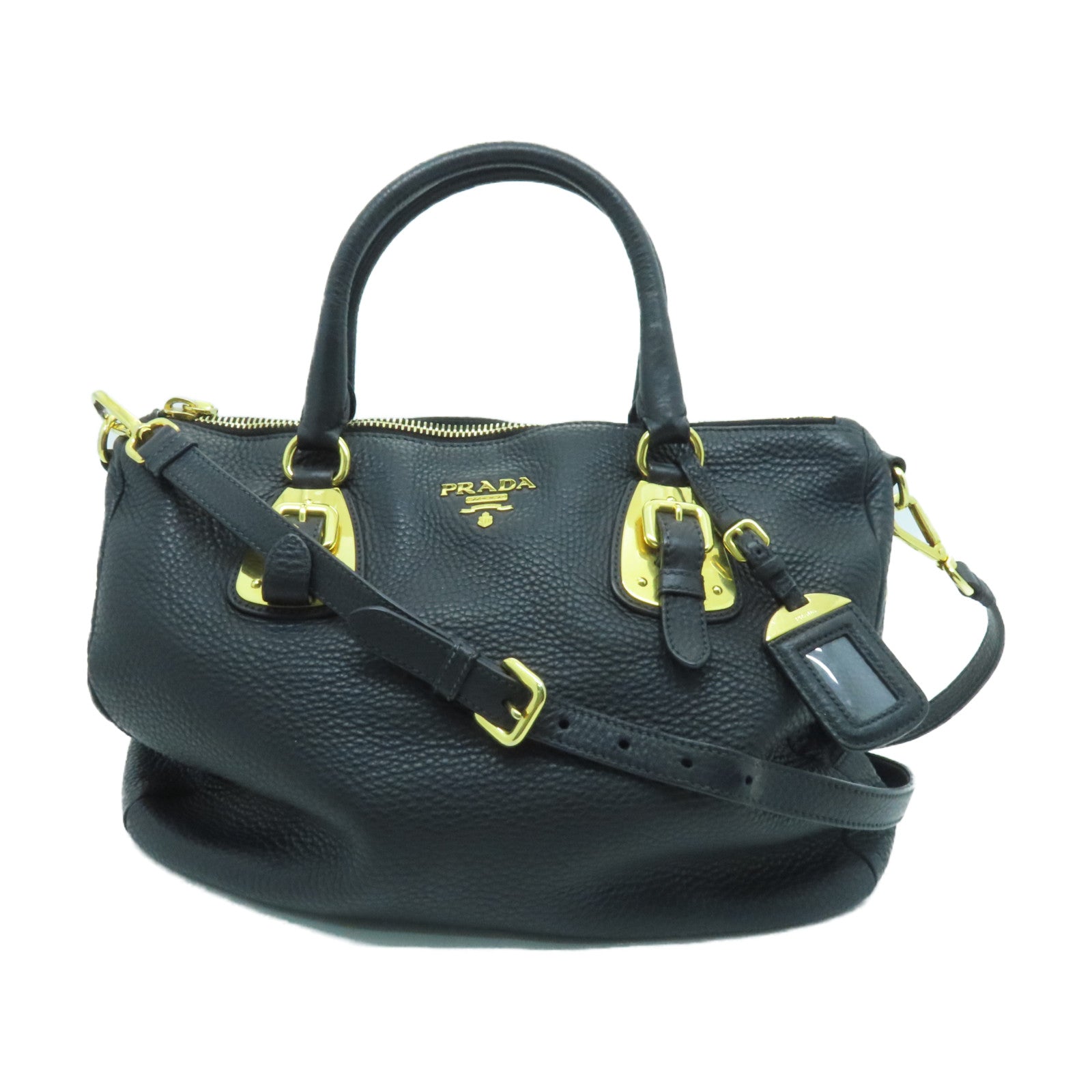 PRADA 牛皮皮革Shoulder Bag金扣肩背袋黑色