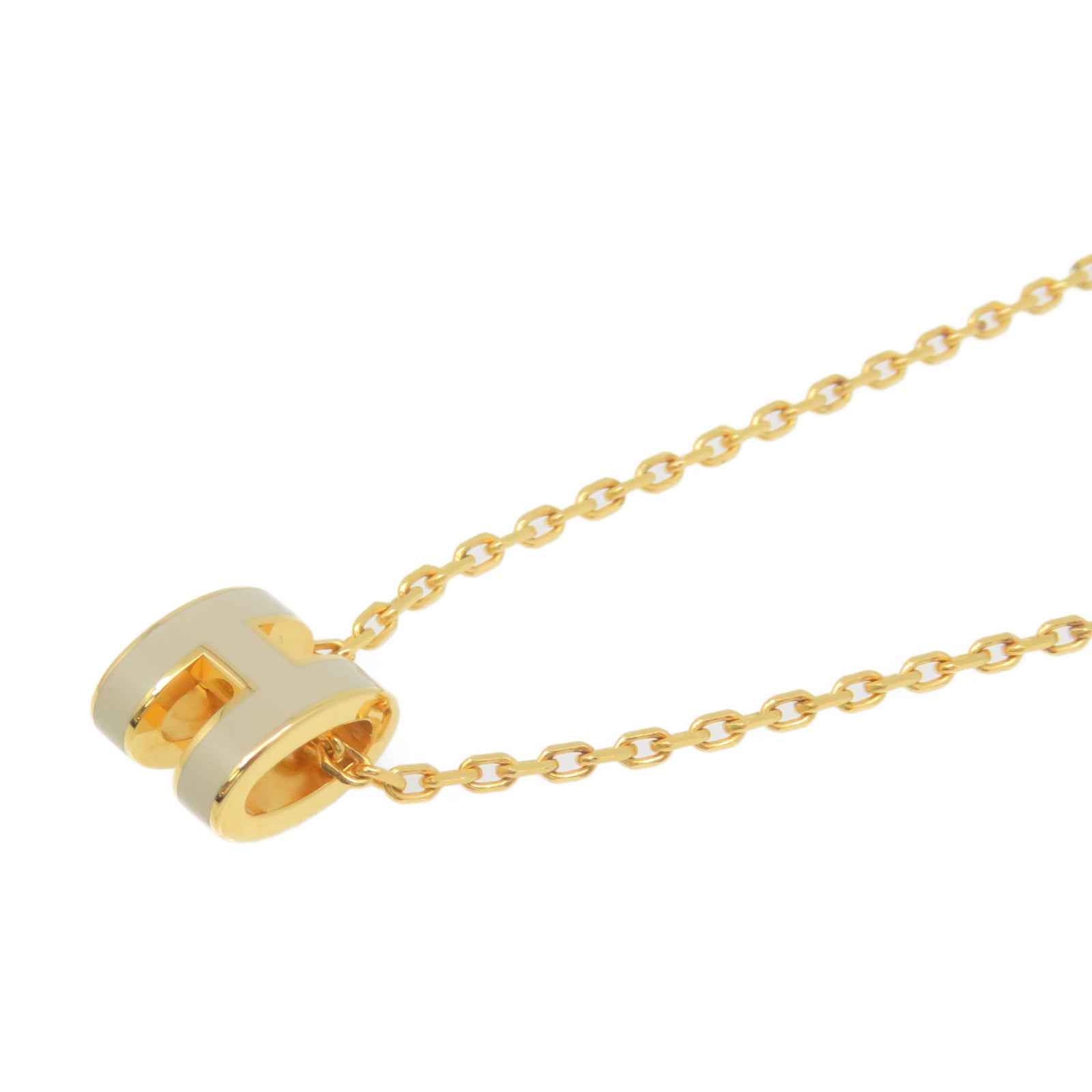 HERMES Metal Mini Pop H Necklace Chai Grey/Gold
