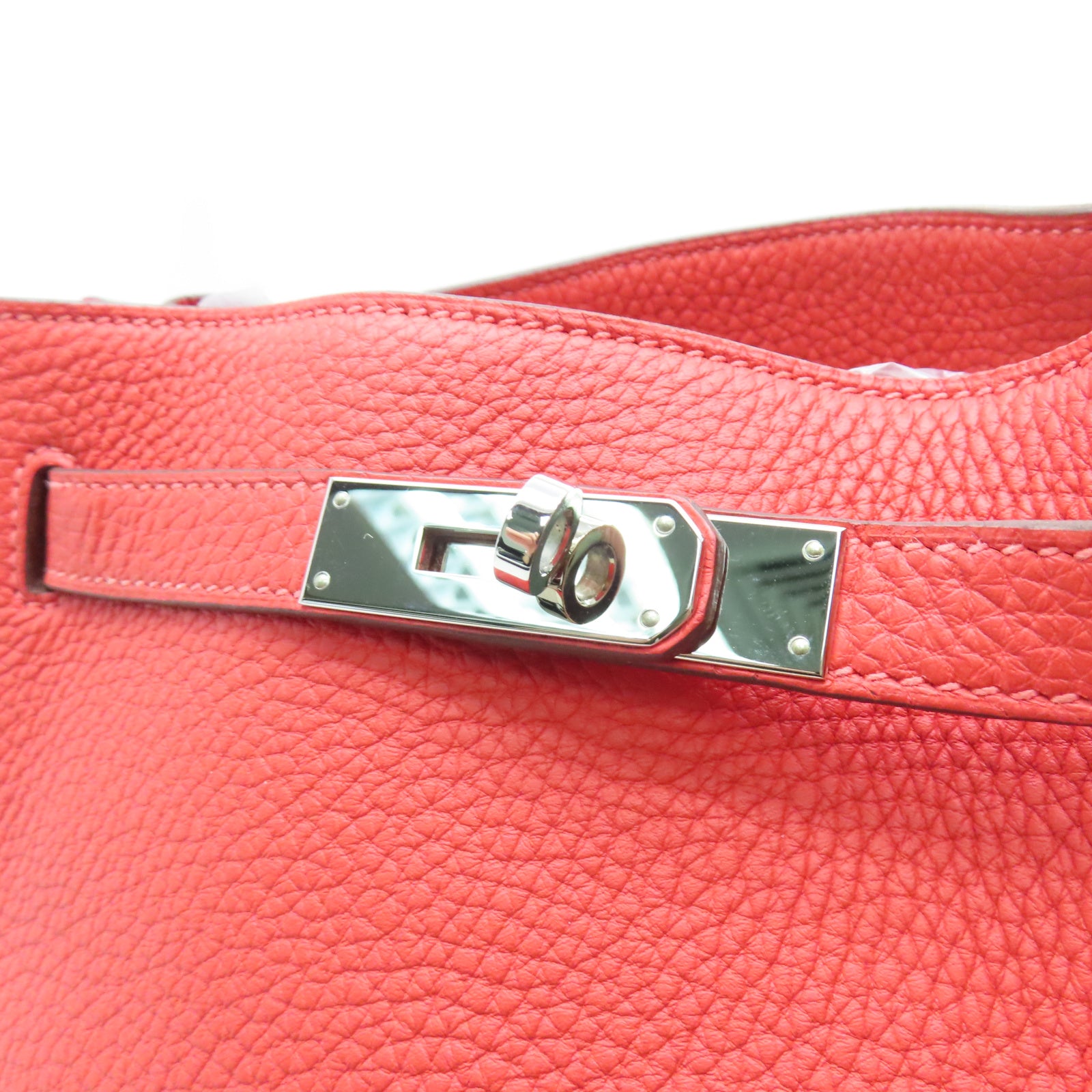 HERMES Taurillon Clemence皮革So Kelly 22銀扣肩背袋牡丹紅色