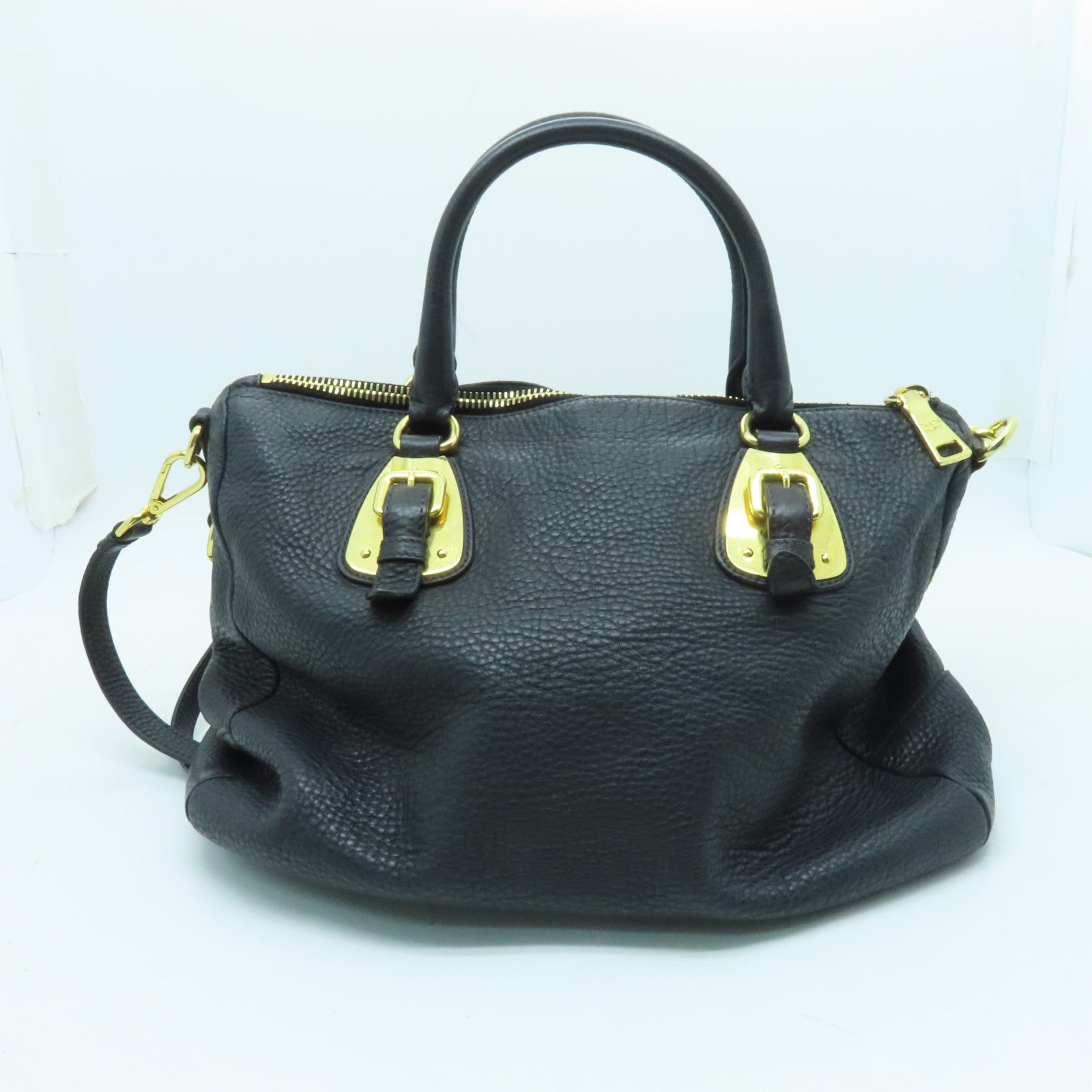PRADA 牛皮皮革Shoulder Bag金扣肩背袋黑色