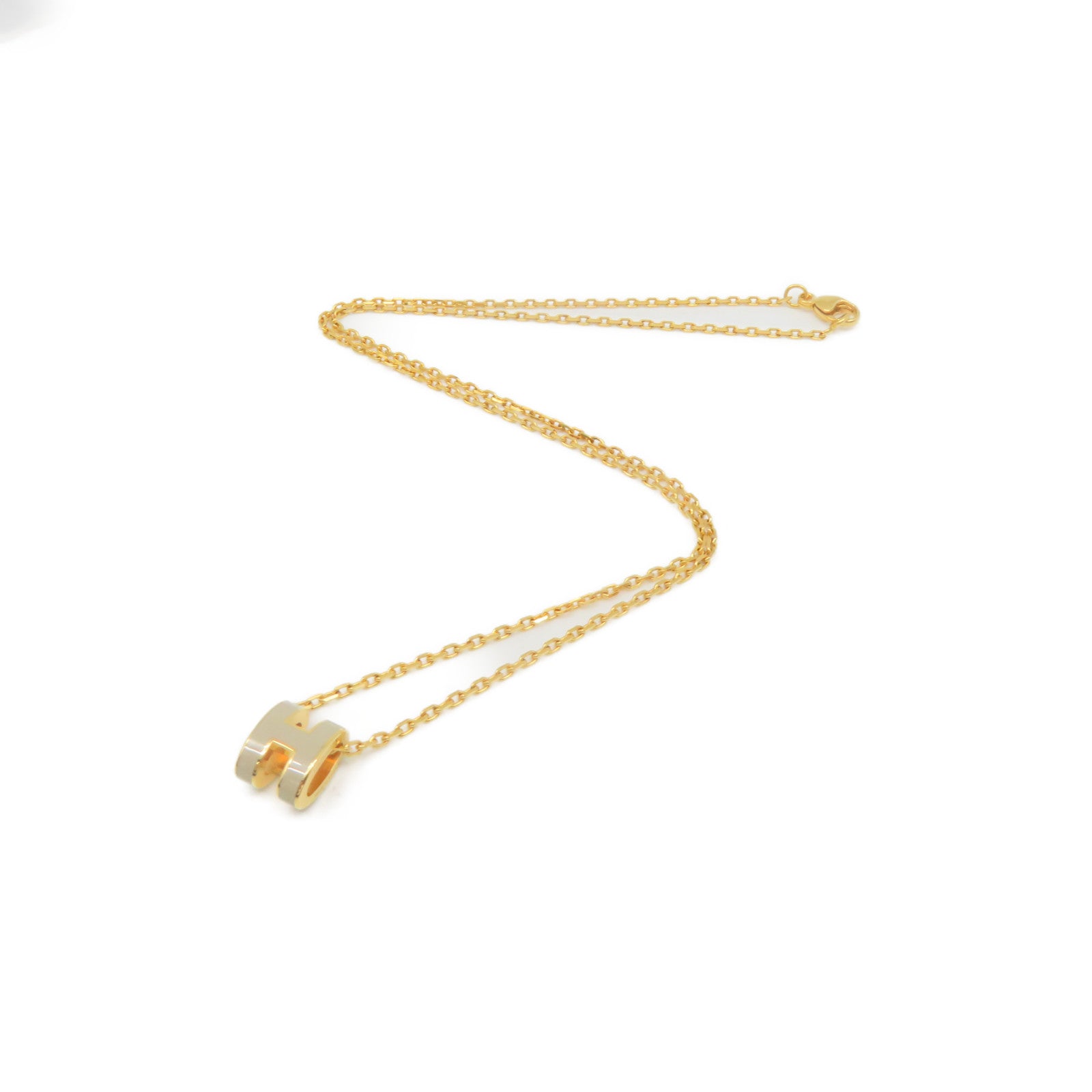 HERMES Metal Mini Pop H Necklace Chai Grey/Gold