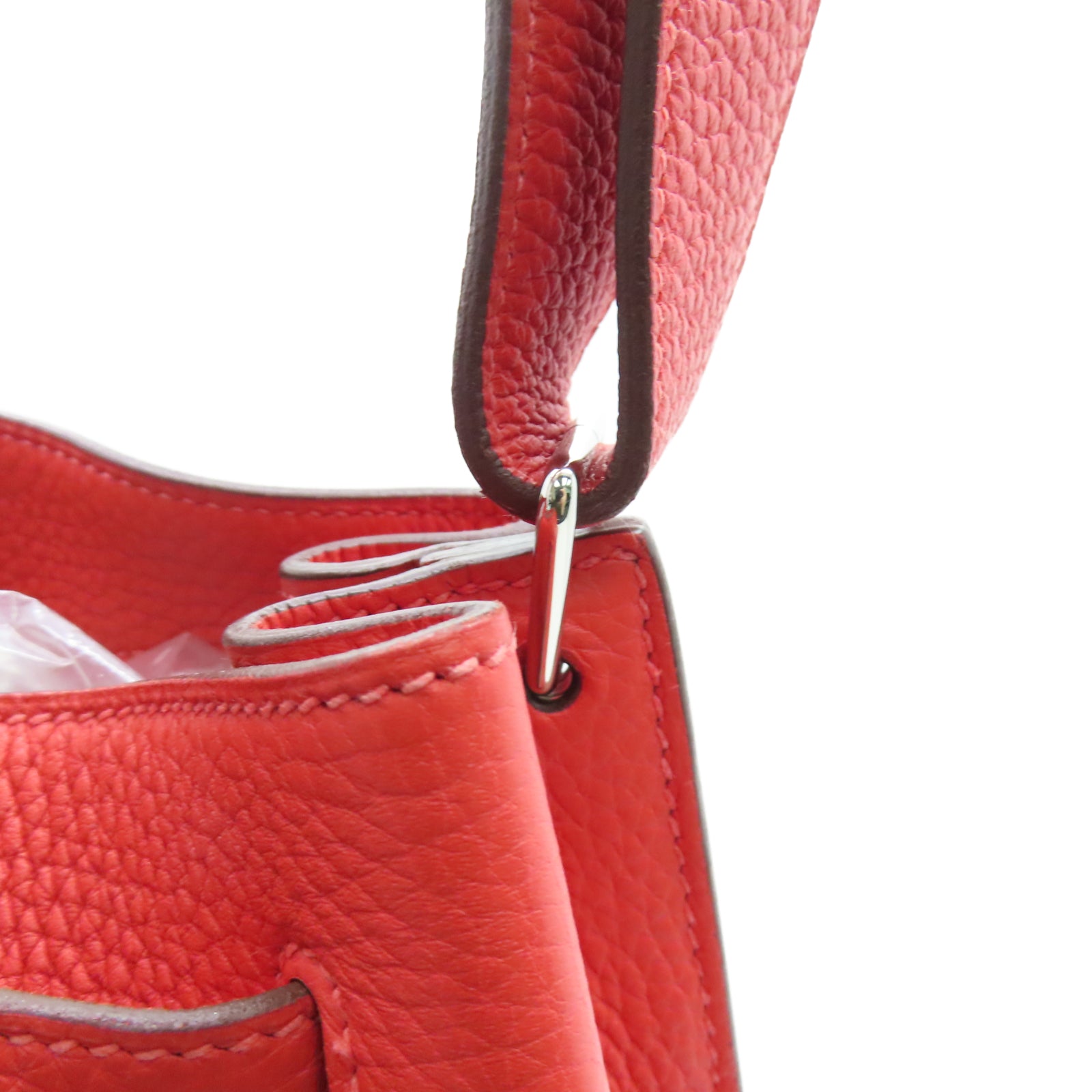 HERMES Taurillon Clemence皮革So Kelly 22銀扣肩背袋牡丹紅色
