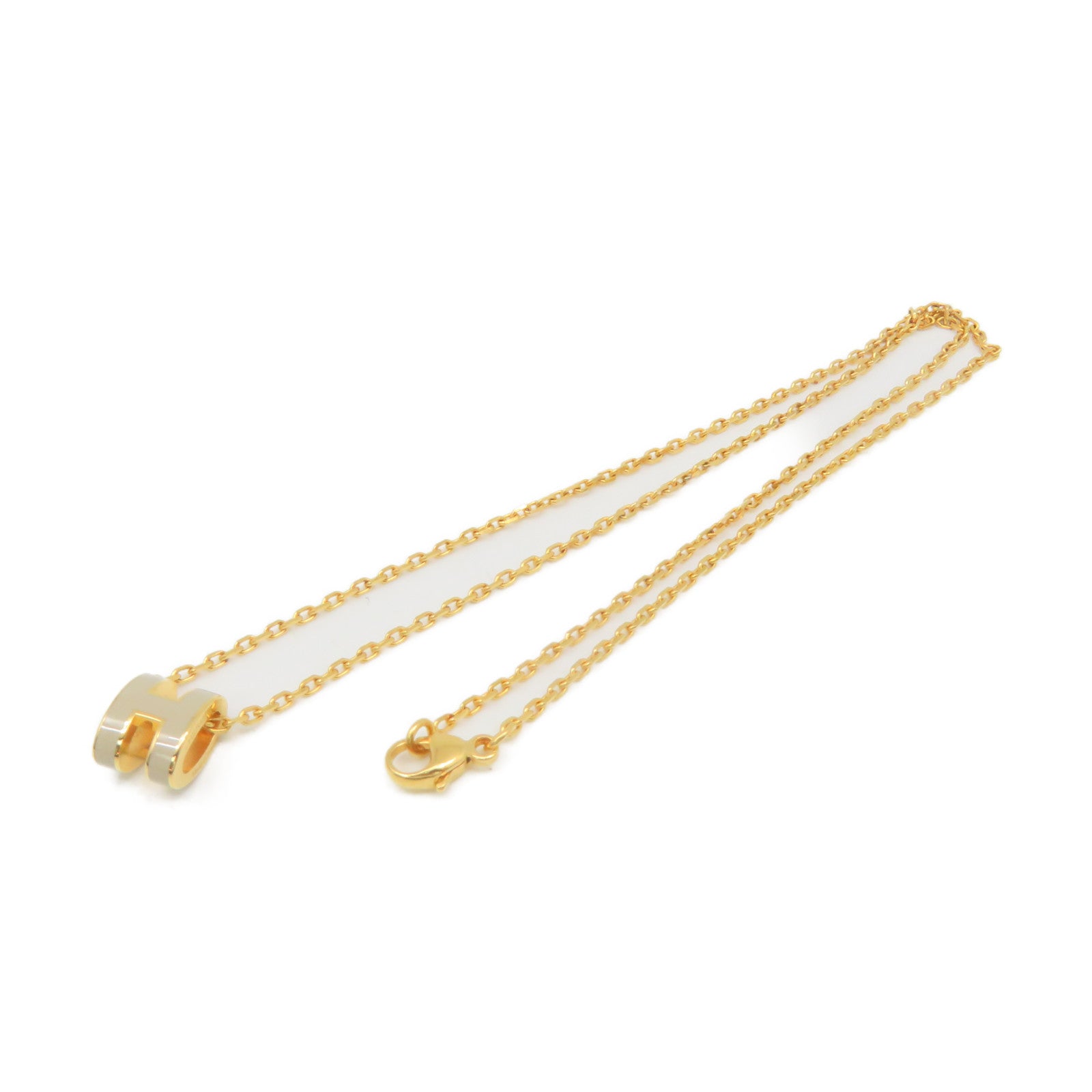 HERMES Metal Mini Pop H Necklace Chai Grey/Gold